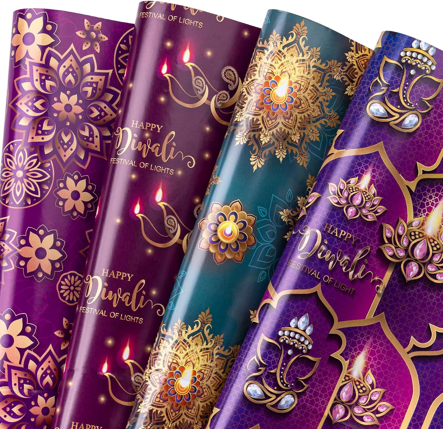 WRAPAHOLIC Diwali Wrapping Paper Sheet - 12 Sheets Happy Diwali the Festival of Lights Design Folded Flat for Holiday, Party Celebration - 19.7 Inch X 27.5 Inch per Sheet