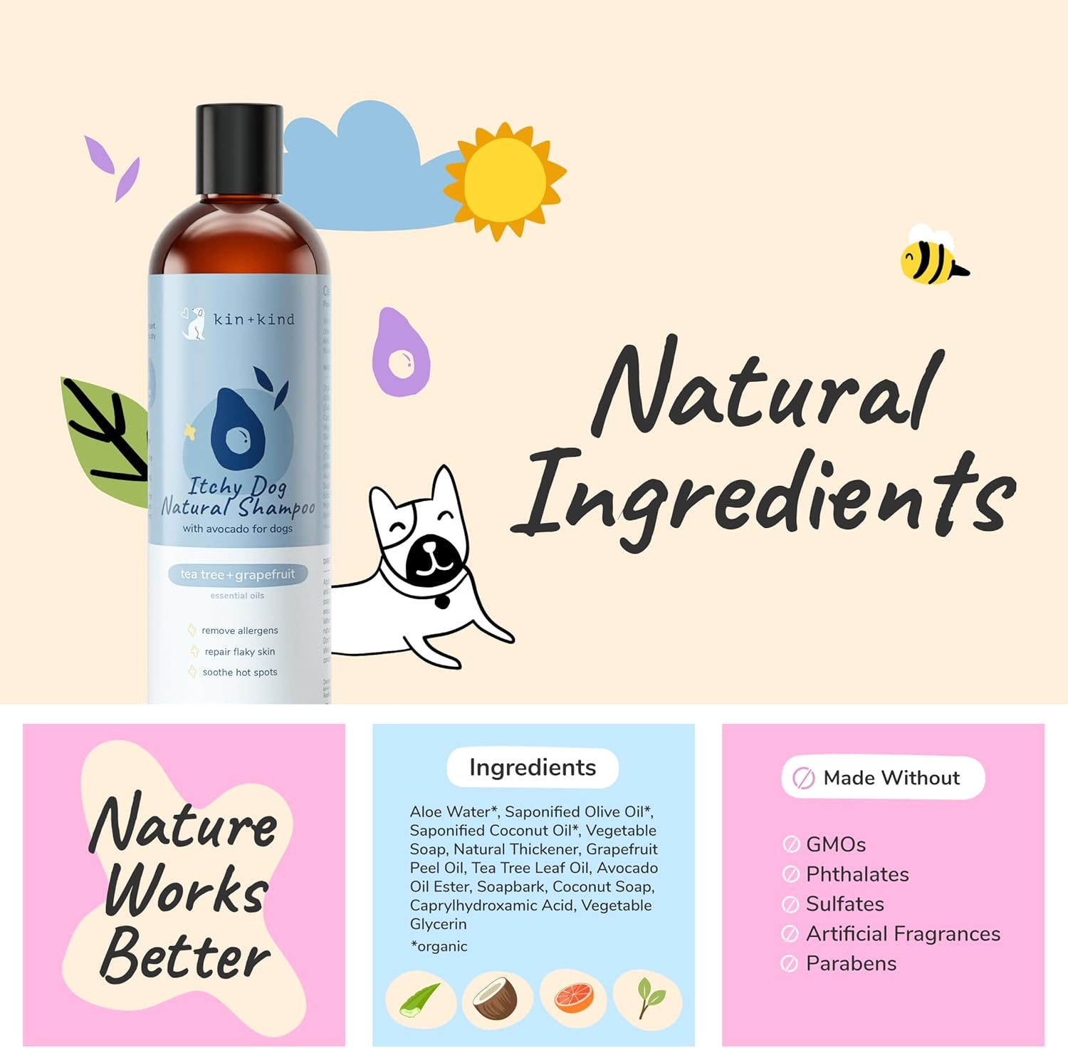 Kin+Kind Healing Clay Dog Shampoo with Essential Oils: Natural, Organic, and Moisturizing with Bentonite Clay, 12 Fl Oz image number 3