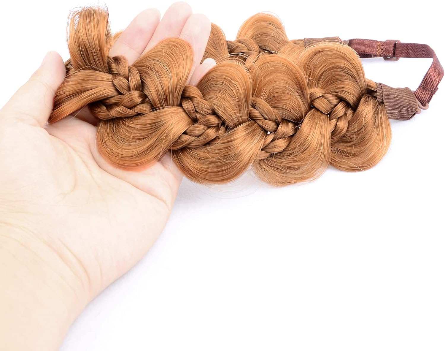 Gledola Bridal Hair Accessories, Wide Kinky Fishtail Braided Braids, Headband, Braided Synthetic Hair, Elastic Stretch, for Women, Bride (Strawberry Blonde) image number 6