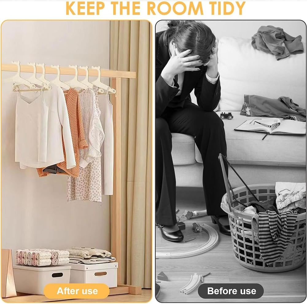 20 Pack Kids Wooden Hangers, 22 CM Mini Toddler & Baby Clothes Hangers with Cute Bear Ears for Boys & Girls, Infant & Children Closet Organizer