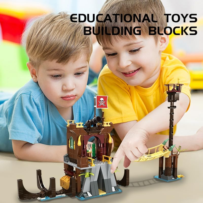 Treasure Island Building Sets - 510 Pieces Pirates Block Toy with Flag for Boys Girls 6 Years Old, Brick Toys Gifts for Holloween, Christmas, New Year, Birthday, Children'S Day image number 1