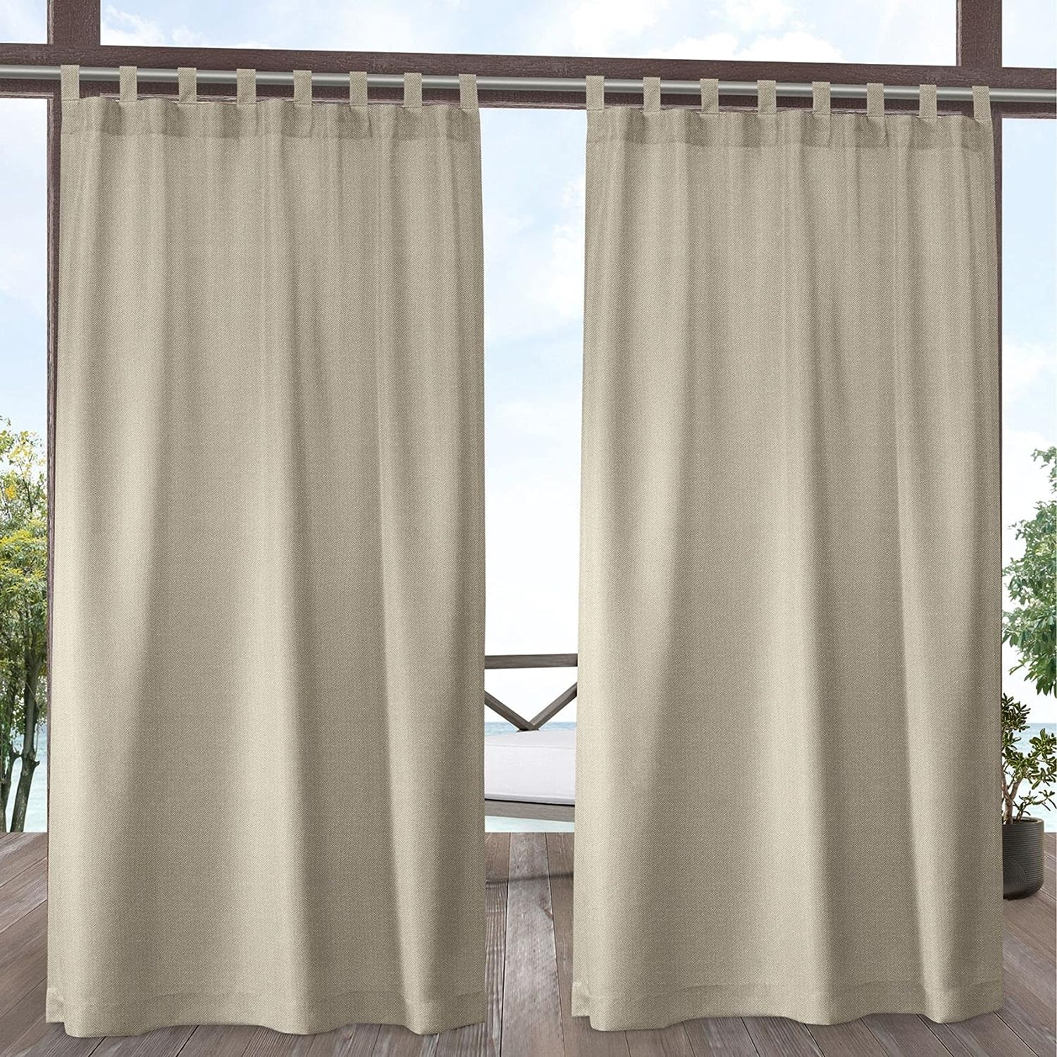 Exclusive Home Curtains Biscayne Indoor/Outdoor Two Tone Textured Tab Top Curtain Panels, 54X108, Sand