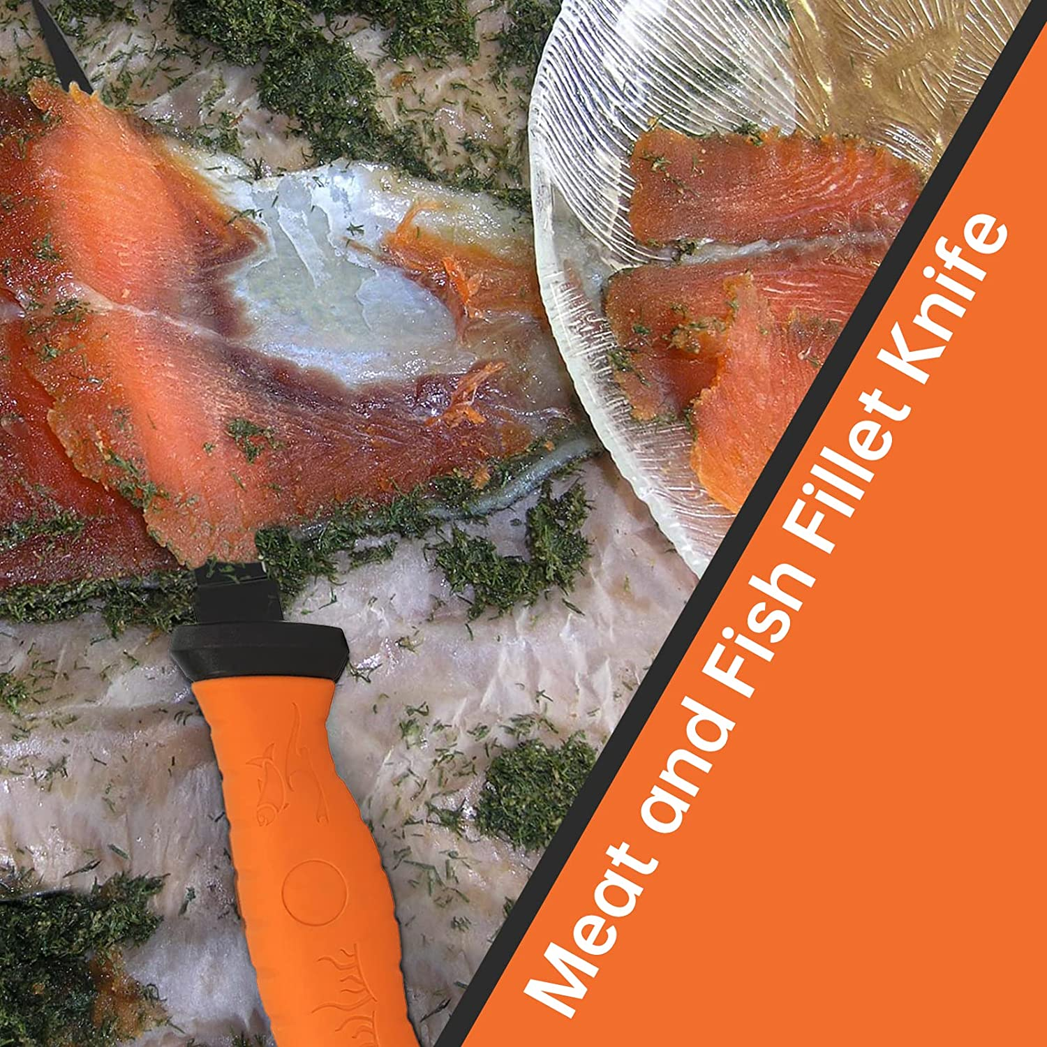 Meat and Fish Fillet Knife - Curved Steel Blades with Sheath, Sharpener, Non-Slip Handles Ideal for Filleting and Deboning