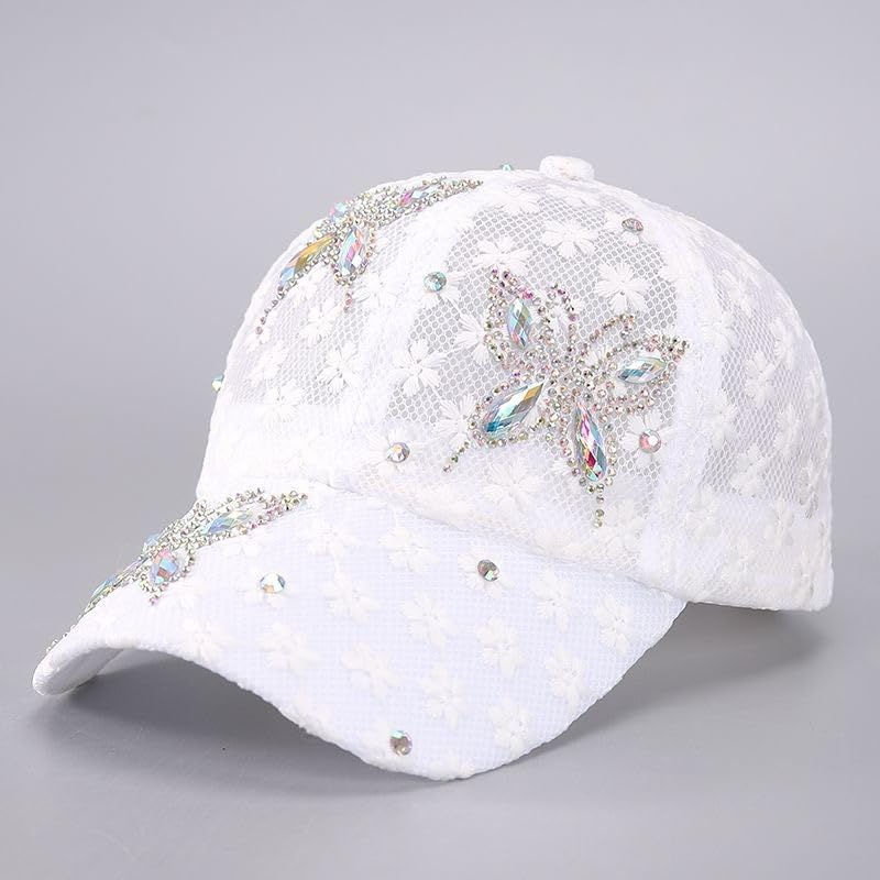 Women'S Bling Rhinestone Butterfly Baseball Cap Adjustable Hip Hop Hat Outdoor Casual Trendy Sun Hat image number 4