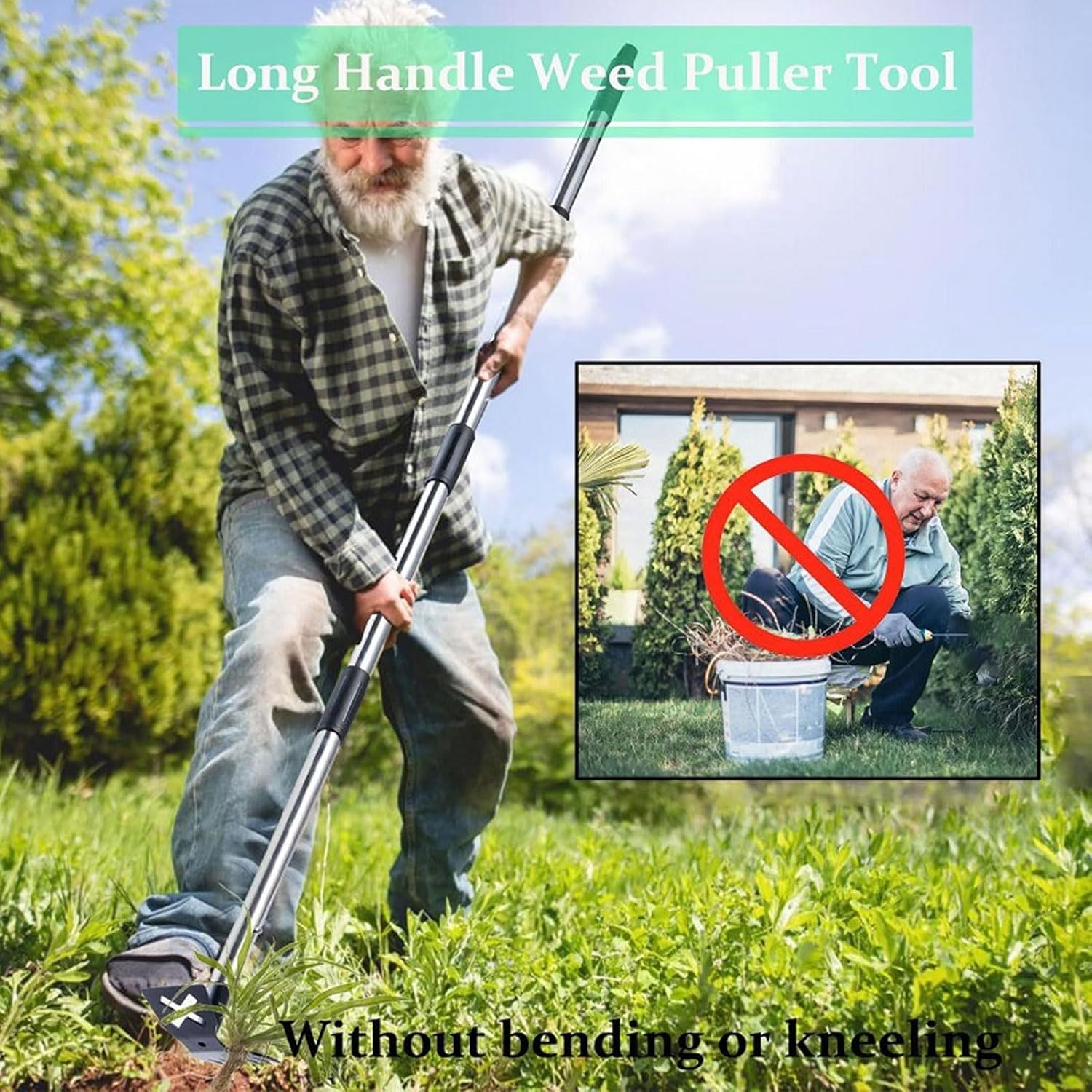 Oreilet Weed Puller Tool, 16 Inches to 60 Inches Long Handle Standing Detachable Hand Weed Remover Tool for Garden Patio Farm, Stand up Weeding Tool image number 5