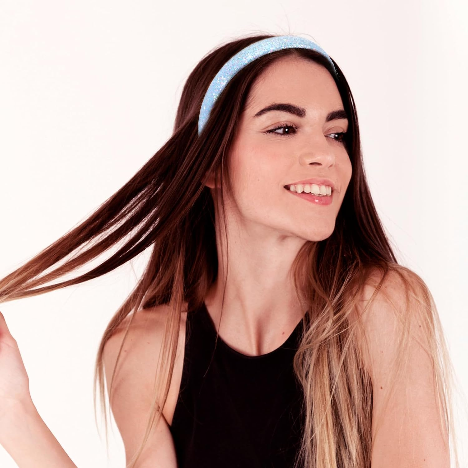 3PCS Girls Headbands Non-Slip Glitter Sequins Sparkly Hard Toddler Headband, Wide Padded Hair Bands Cute Hair Accessories for Birthday Party Favors Back to School Girls Women (Pink/Sky Blue/White) image number 6