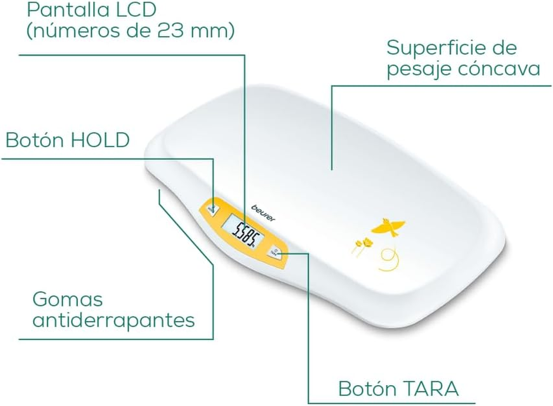 Beurer BY80 Baby Scale | Digital Baby Weighing Scale with Large LCD Screen | Curved Platform for Comfort and Safety | Tare and Hold Functions for Easy Weighing | 20Kg Load Capacity | Easy Wipe-Clean image number 5