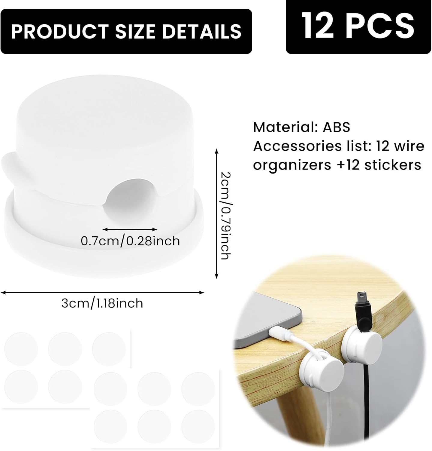 Rdjeokf 12Pack Cord Organizer, Adhesive Cord Organizer Wire Holder, Keeper USB Charger Holder, Desk Phone Charger Cord Management Holder, for Car, Office Home Desktop, Wall, Night Table image number 4