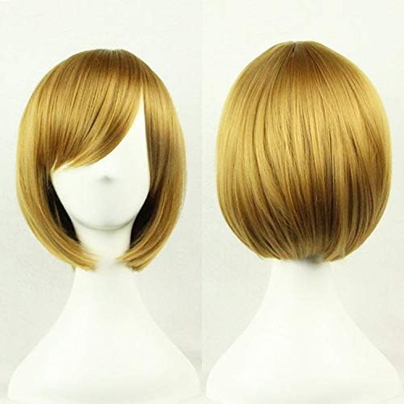 Womens Short 30Cm Straight Synthetic BOB Wigs W Side Bangs Cosplay Costume Party, Red image number 6
