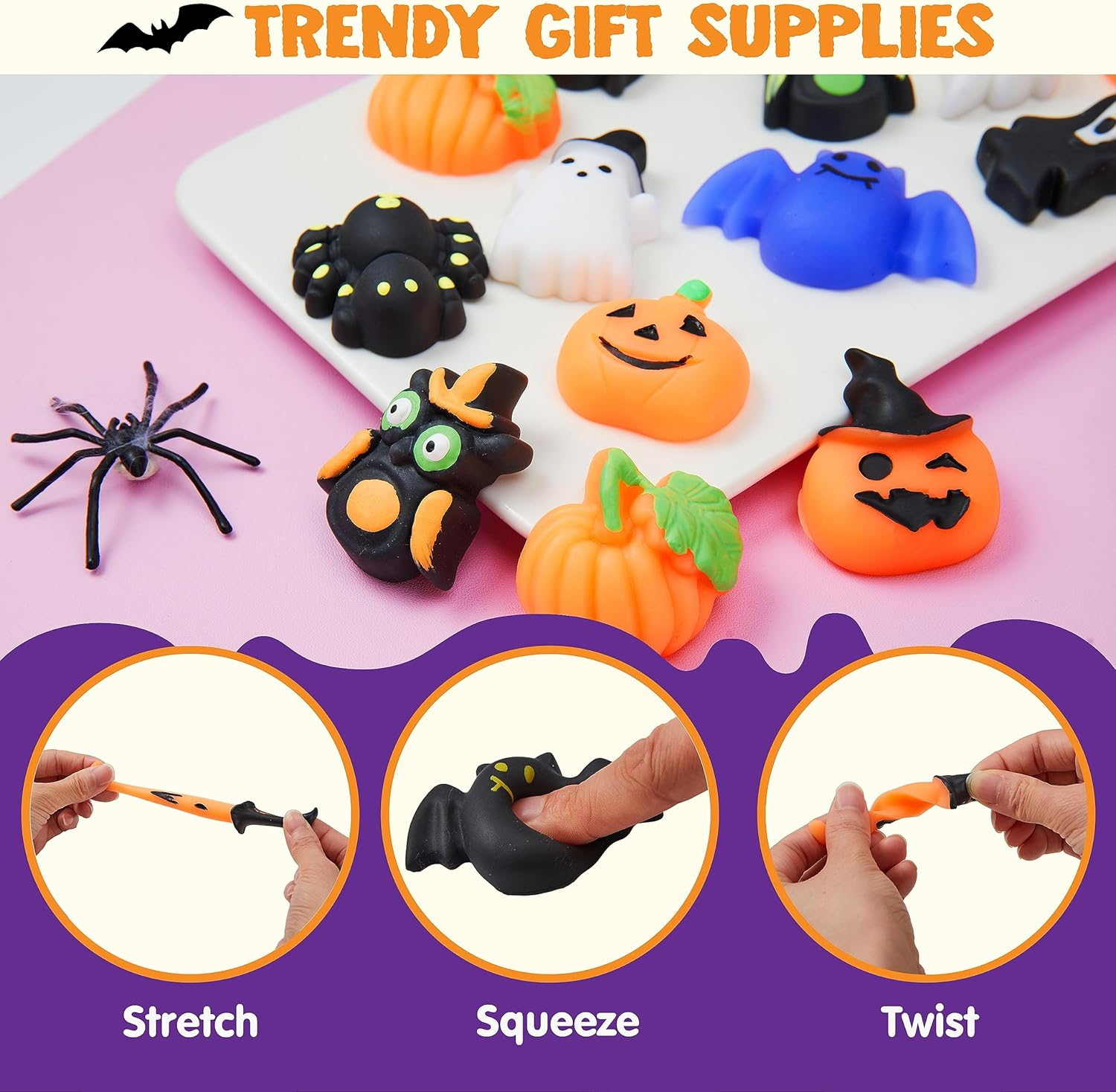 JOYIN 48 PCS Halloween Mochi Squishy Toys, Mini Squishy Toy Cute Squeeze Toy Stress Reliever Anxiety for Kids Gift, Halloween Party Favors Goodie Bags Stuffers, Classroom Game Prizes image number 6