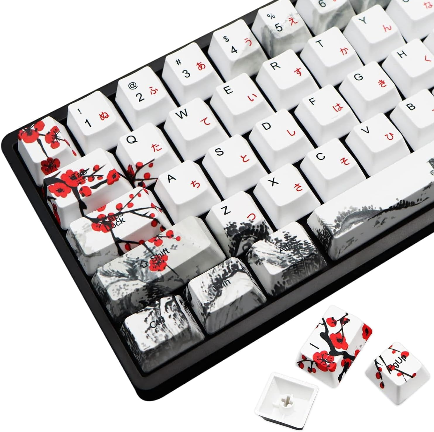 MOLGRIA Keycaps 68 Set for RK68 GK68 Mechanical Keyboard, Custom PBT OEM Profile Key Caps Japanese Font with Keycap Puller for Gateron Kailh Cherry MX Switch ANSI Layout Keyboard(Plum Blossom) image number 5