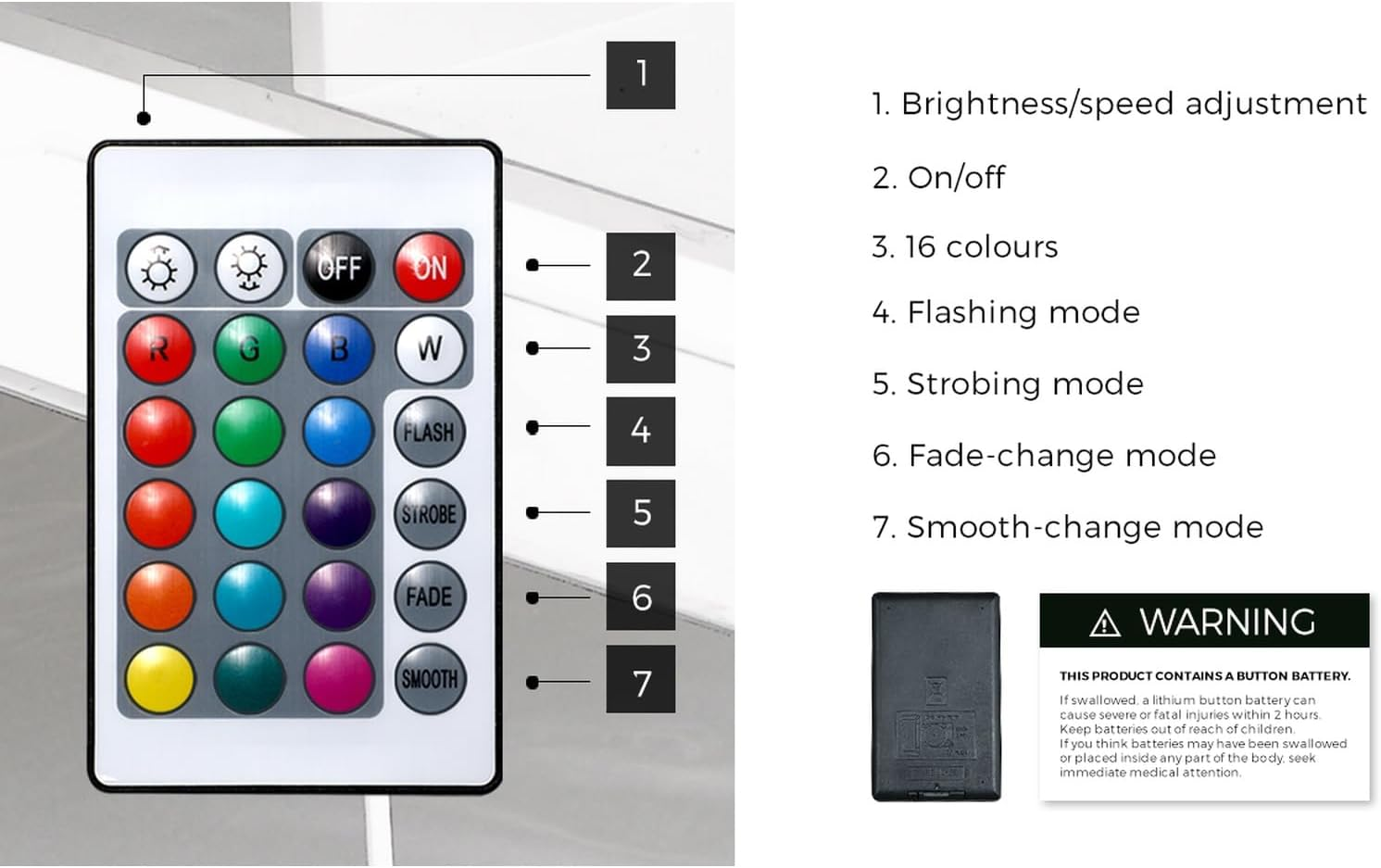 Oikiture LED Bedside Table with Marble Surface and Remote Control 2 Drawers Bed Side Table Black image number 2