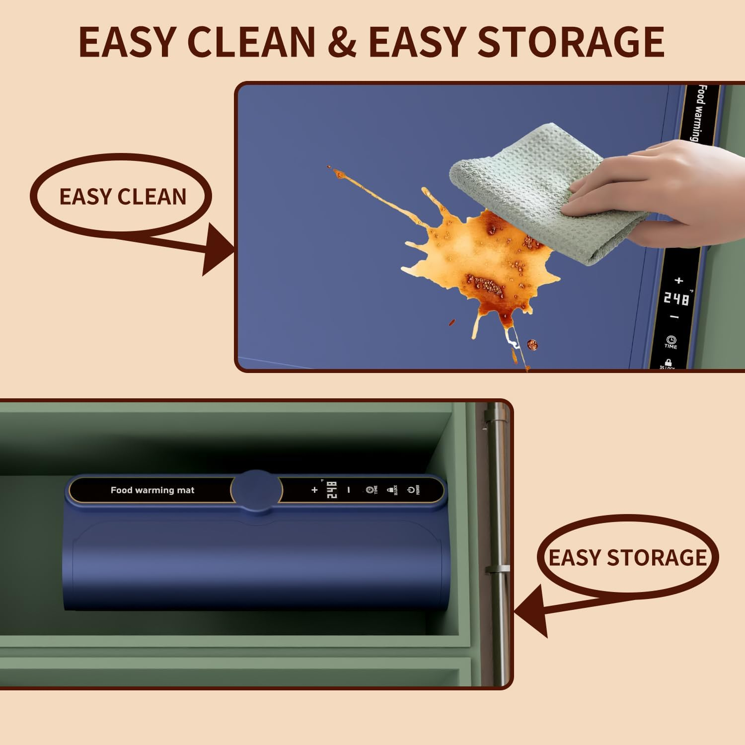 XXL Large Food Warming Mat,Electric Warming Tray with 9 Gear Temperature Controlled and 6 Gear Timed,Auto Shut-Off,8S Full Surface Heating,Rollable & Portable Heating Tray for Party (Blue, XXL) image number 3