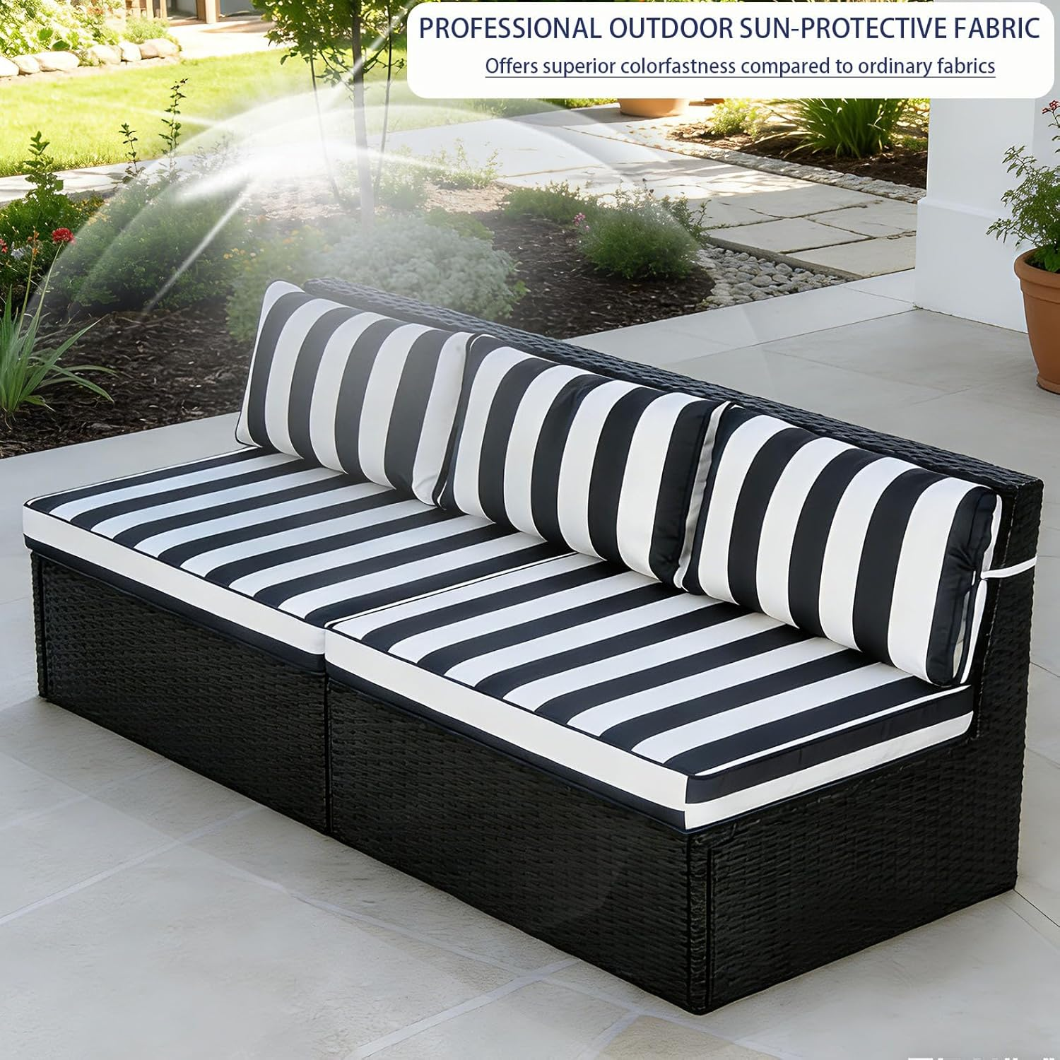 14 Piece Outdoor Patio Cushion Cover Replacement, Waterproof Outdoor Patio Cushion Covers, Outdoor Furniture Cushion Covers Set for 6 Seat Wicker Rattan Sofa (Balck+White Striped, 25.6*25.6*4 Inch) image number 3