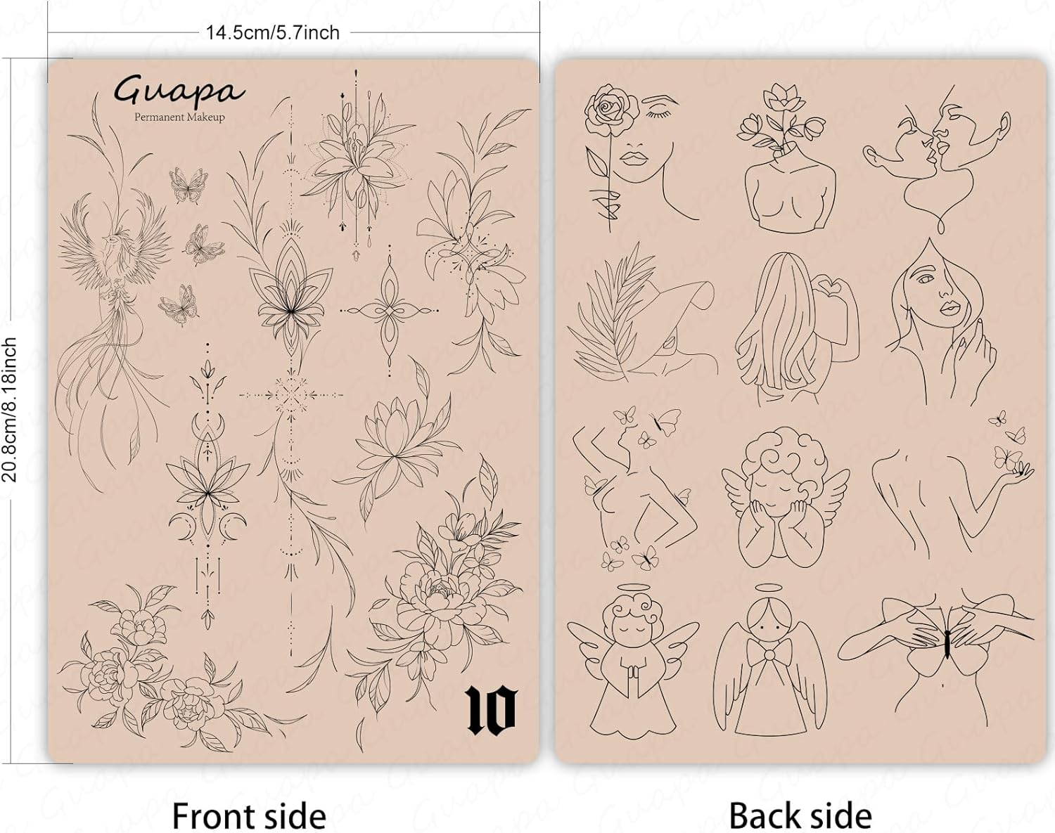 3PCS Rasmet Silicone Tattoo Training Pad 1.5Mm Thickness Double Sided Pre-Printed Gray Design Fine Line Tiny Tattoo Practice Skin for Tattoo Line Practice Tattoo Shading - 3Pcs Beige Design 5 image number 2