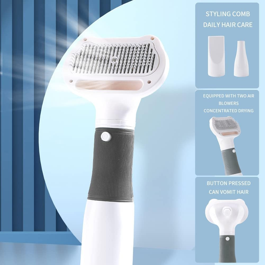 Pet Hair Dryer, 2 in 1 Pet Grooming Hair Dryer with Slicker Brush, Home Dog Hair Dryer with Adjustable 3 Temperatures Settings, for Small and Medium Dogs and Cats White image number 2