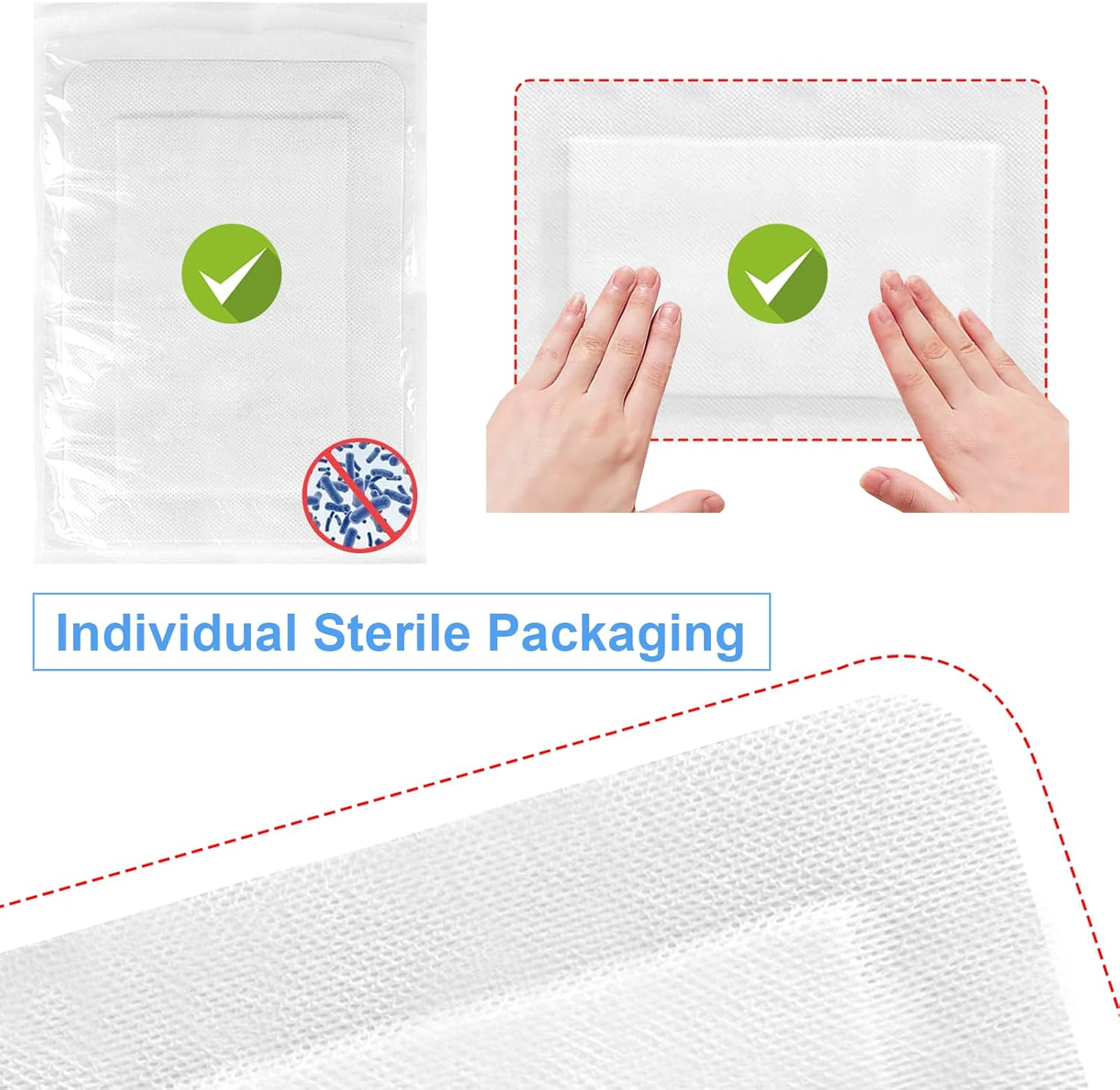 Wound Dressings Pads with Absorbent Center Pad, Soft Breathable Individually Wrapped Dressing Patches, Non-Stick Wound Care, 15 X 20CM, 6Pack image number 1