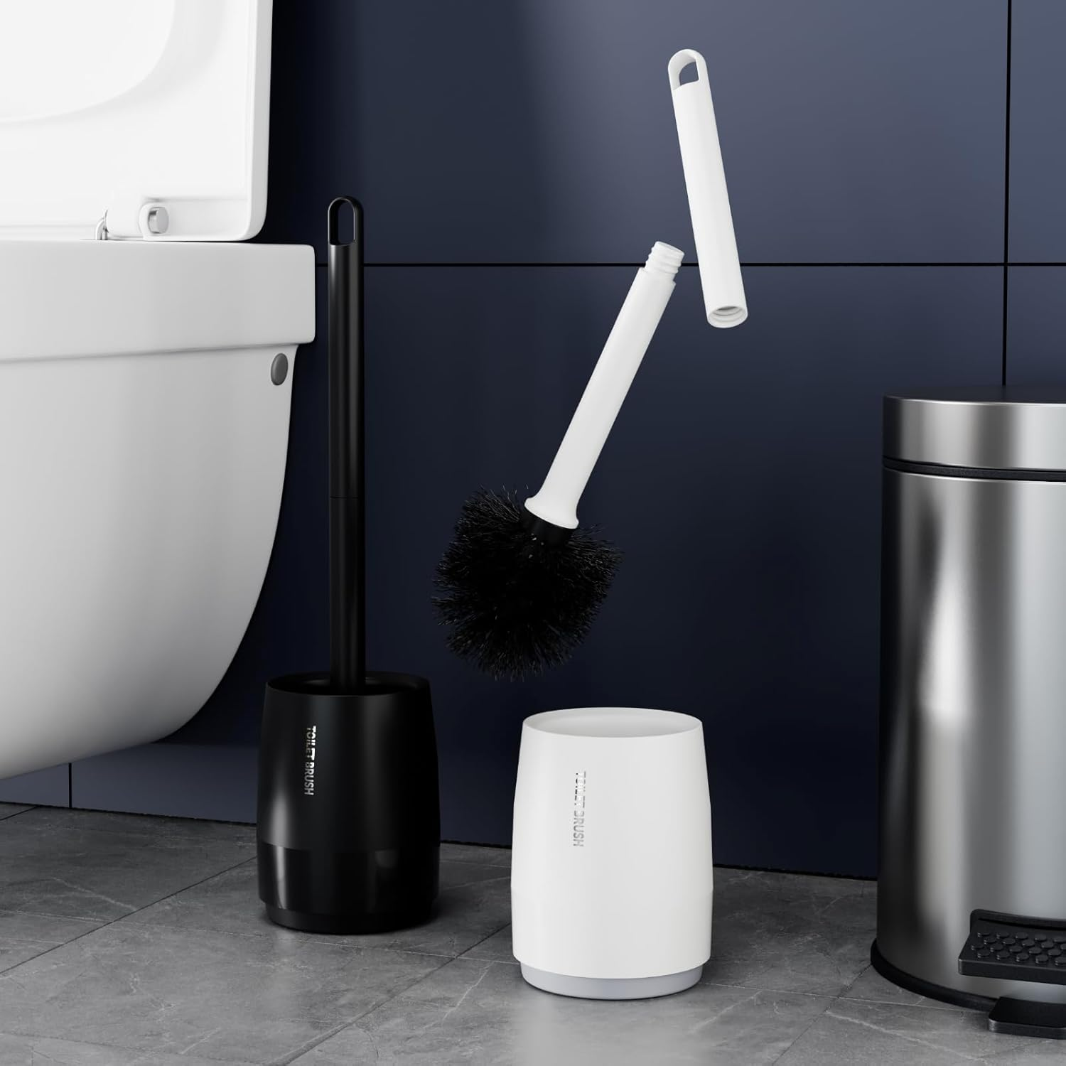 Toilet Bowl Brush and Holder Set for Bathroom, Toilet Cleaning Scrubber Cleaner Brush for Bathroom for Deep Cleaning with Stiff Plastic Bristle, Ventilated Holder (White)