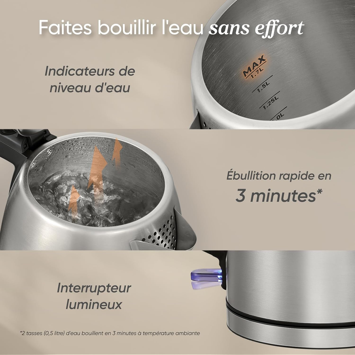 COSORI Stainless Steel Kettle, Bpa-Free, 1.7 L, Strix Technology, Boils in 3 Minutes, 2200 W, Large Opening, Boil-Dry Protection, 360&deg; Rotating Base, Silver/Black image number 2