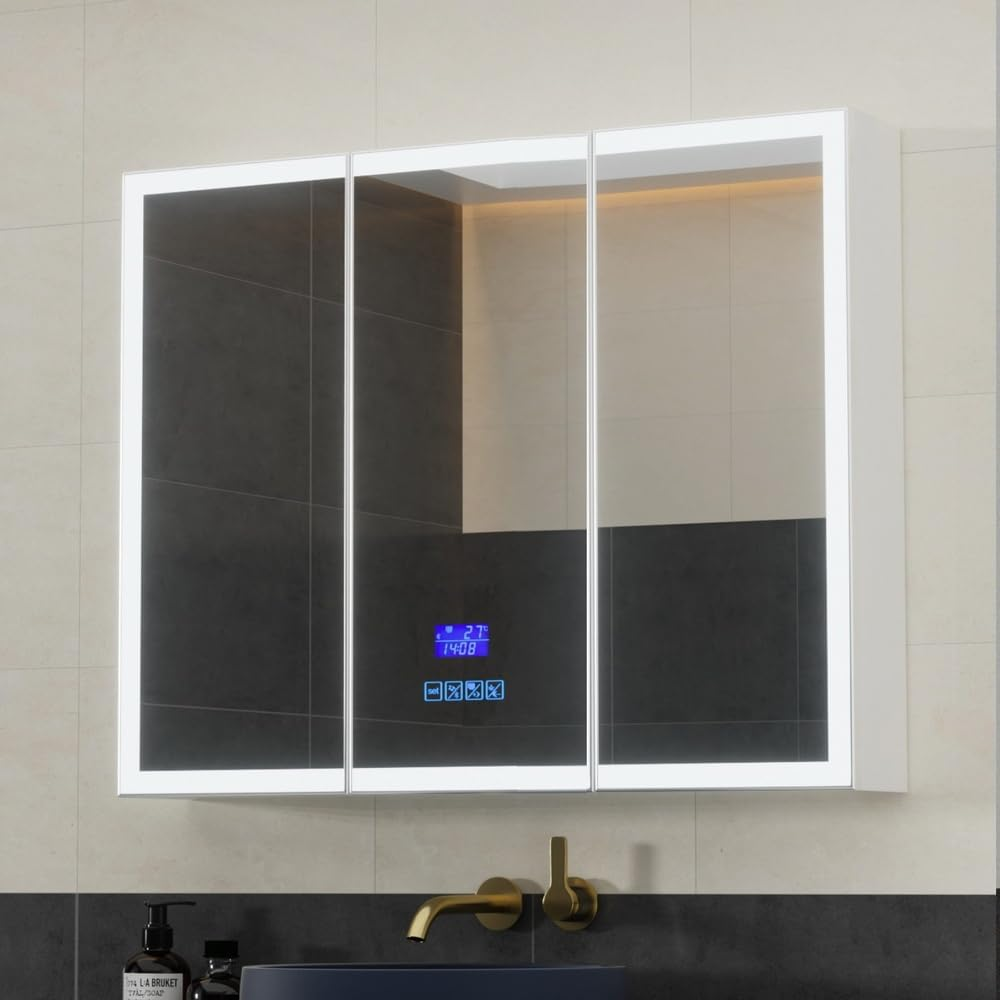 Bathroom Mirror Cabinet LED Light 900X720Mm Medicine Wall Storage image number 3