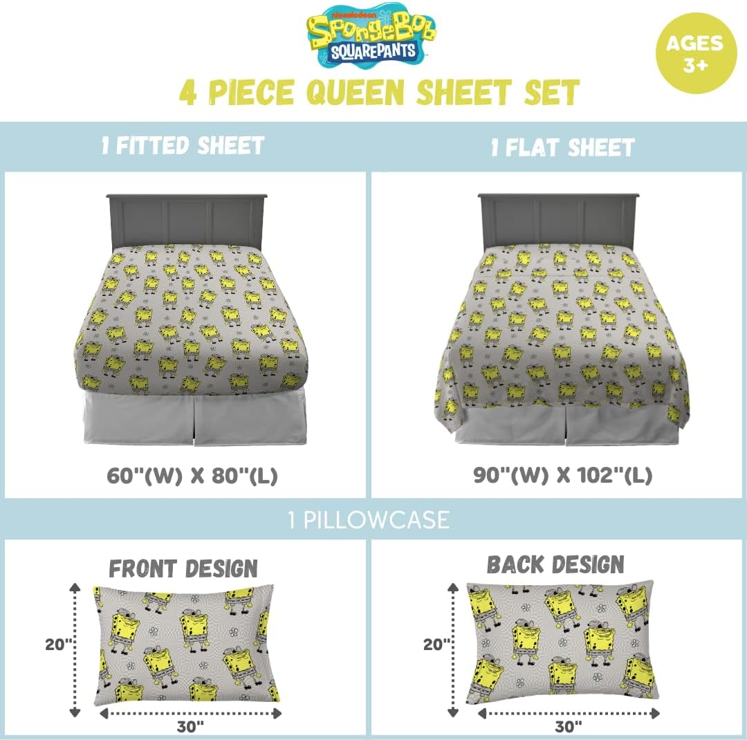 Franco Collectibles Spongebob Squarepants Bedding Super Soft Microfiber Queen Sheet Set, College Dorm Essentials (Official Licensed Product) image number 4