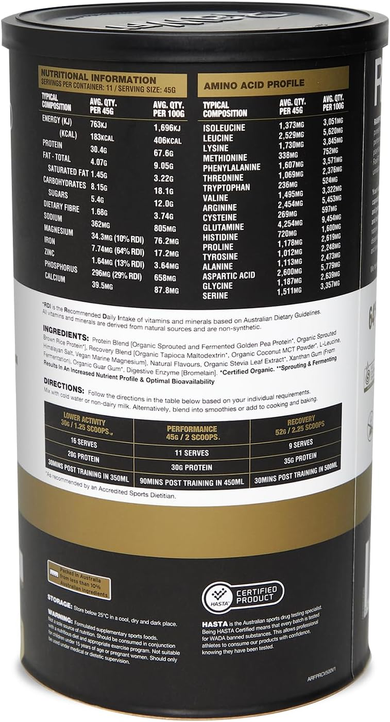 Amazonia Rawfit Plant Protein Perform & Recover Vanilla - Certified Organic, Low FODMAP Certified, Vegan, Sprouted & Fermented Pea & Brown Rice Protein, HASTA Certified, 35G Protein per Serve, Supports Muscle Growth & Recovery, 500G image number 3