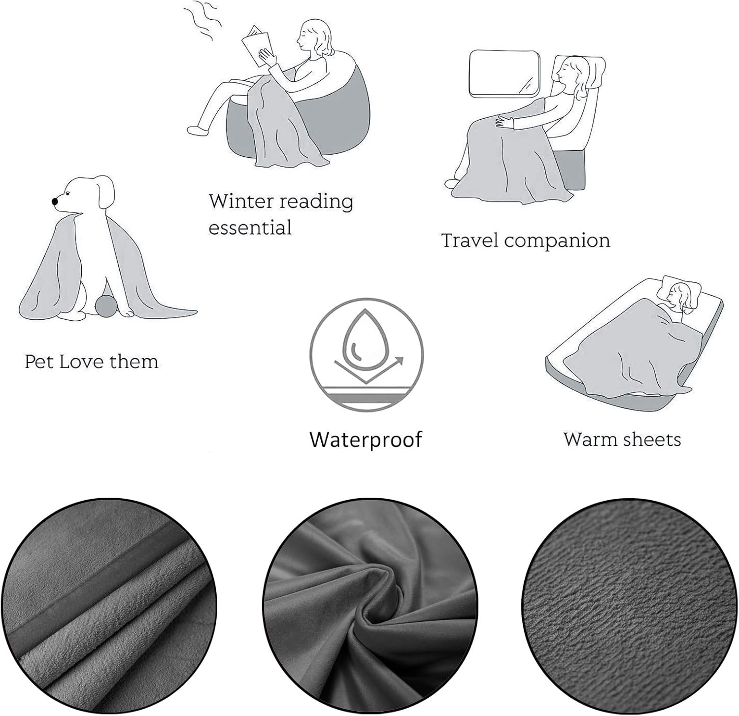 Ameritex Pet Bed Blanket Reversible 100% Waterproof Velvet Super Soft for Sofa and Bed (40X60 Inches, Light Grey+Grey) image number 6