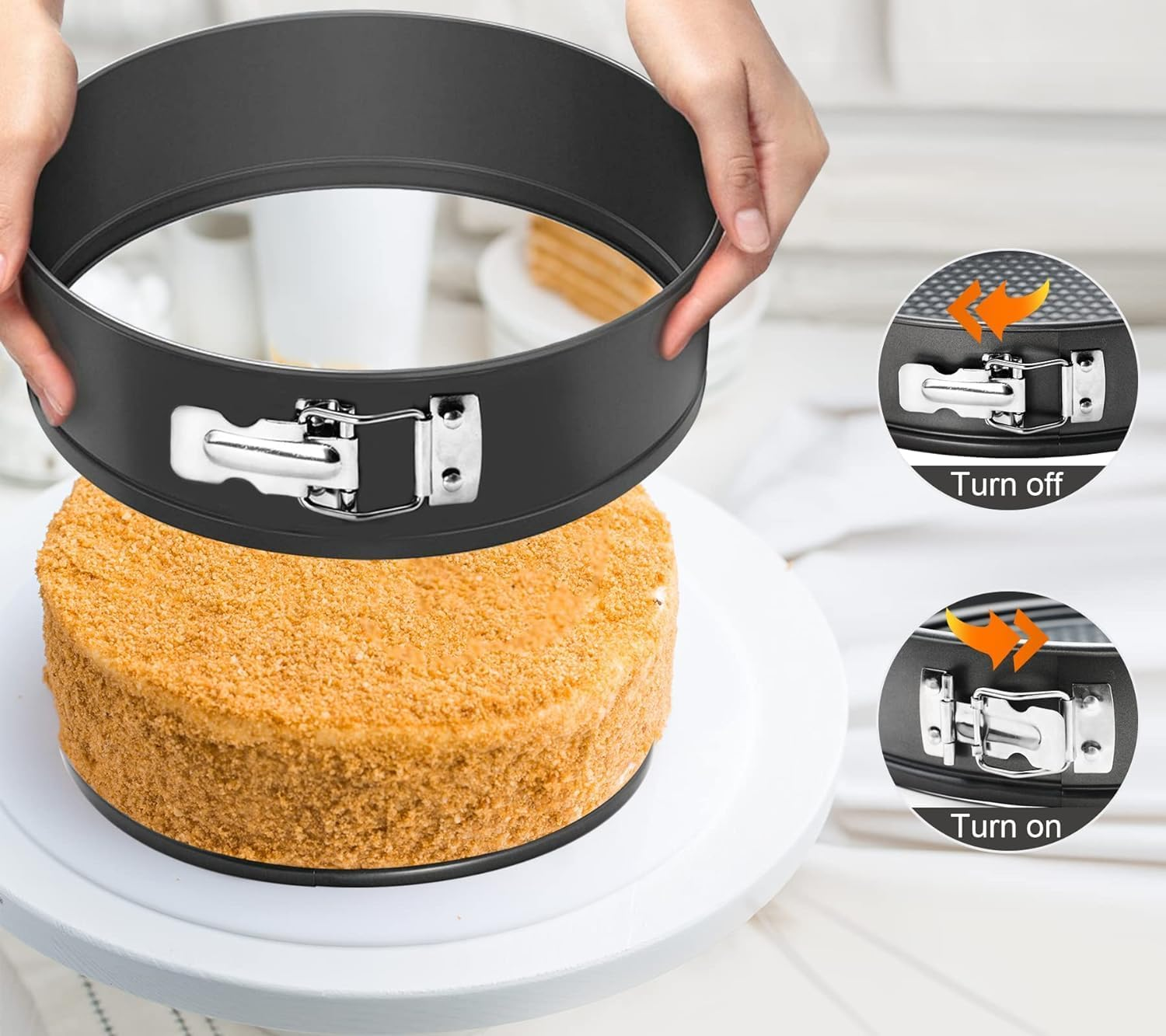 Roczential 3-Pack Springform Cake Pans, Non-Stick Cheesecake Pans with Removable Base, Leak-Proof round Cake Pan Set round Springform Molds (22Cm + 24Cm + 26Cm) image number 6