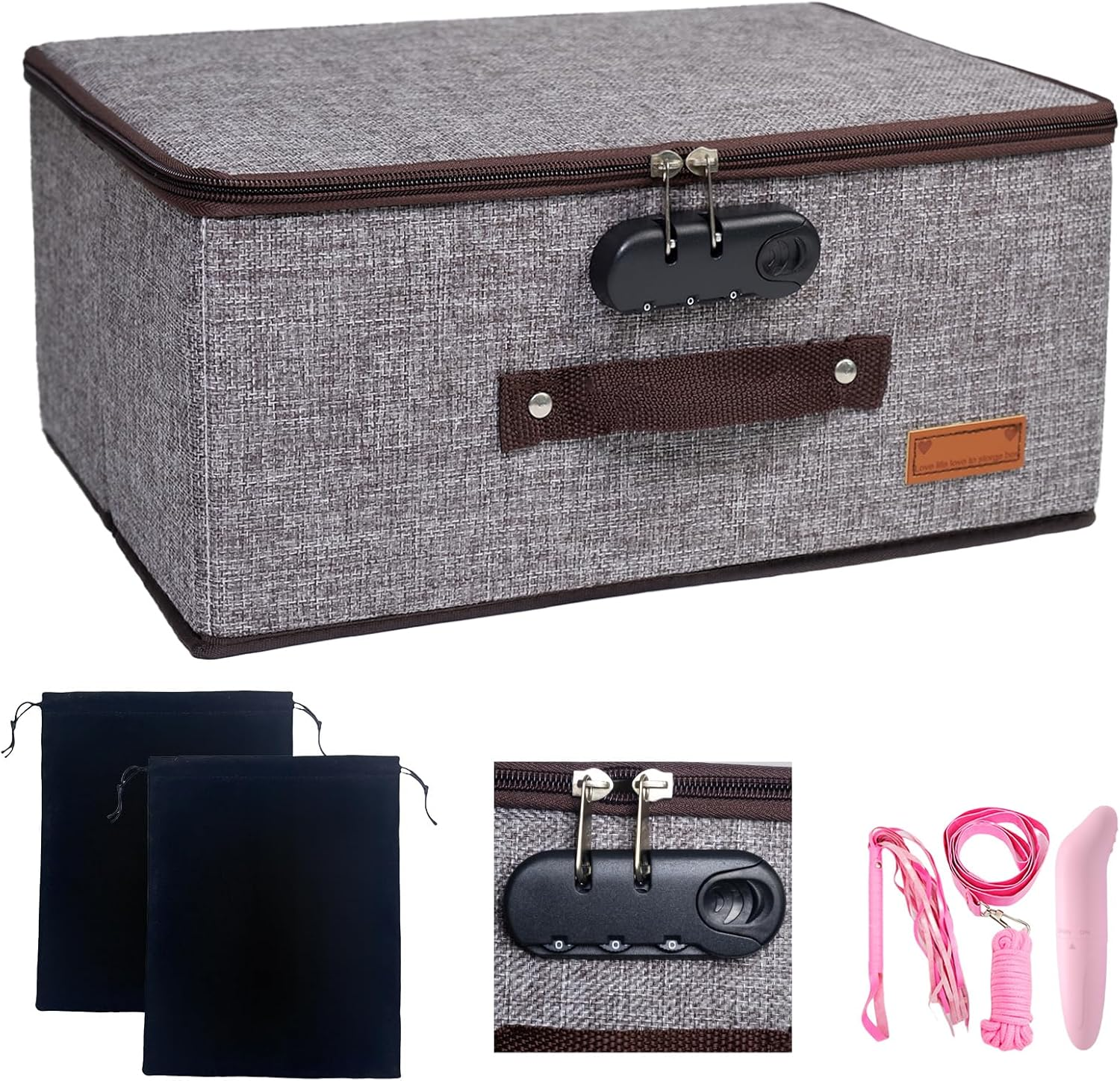 Locking Adult Game Toy Storage Organizer Lock Box Toy Storage Bins Women and Men Game Toys Storage Bags with 2 Drawstring Bags, Large Capacity 15 X 10 X 6.3 Inches