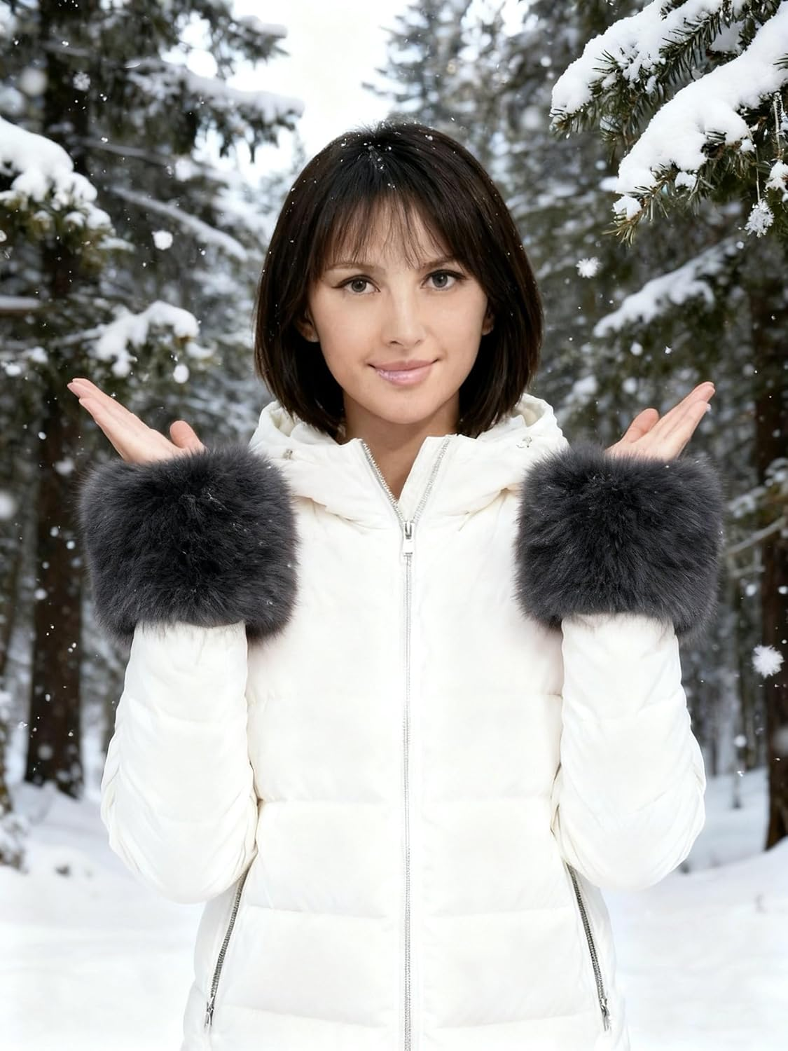 Lina & Lily Women'S Winter Wrist Cuffs Warmers Faux Fur Fluffy - Beige image number 6