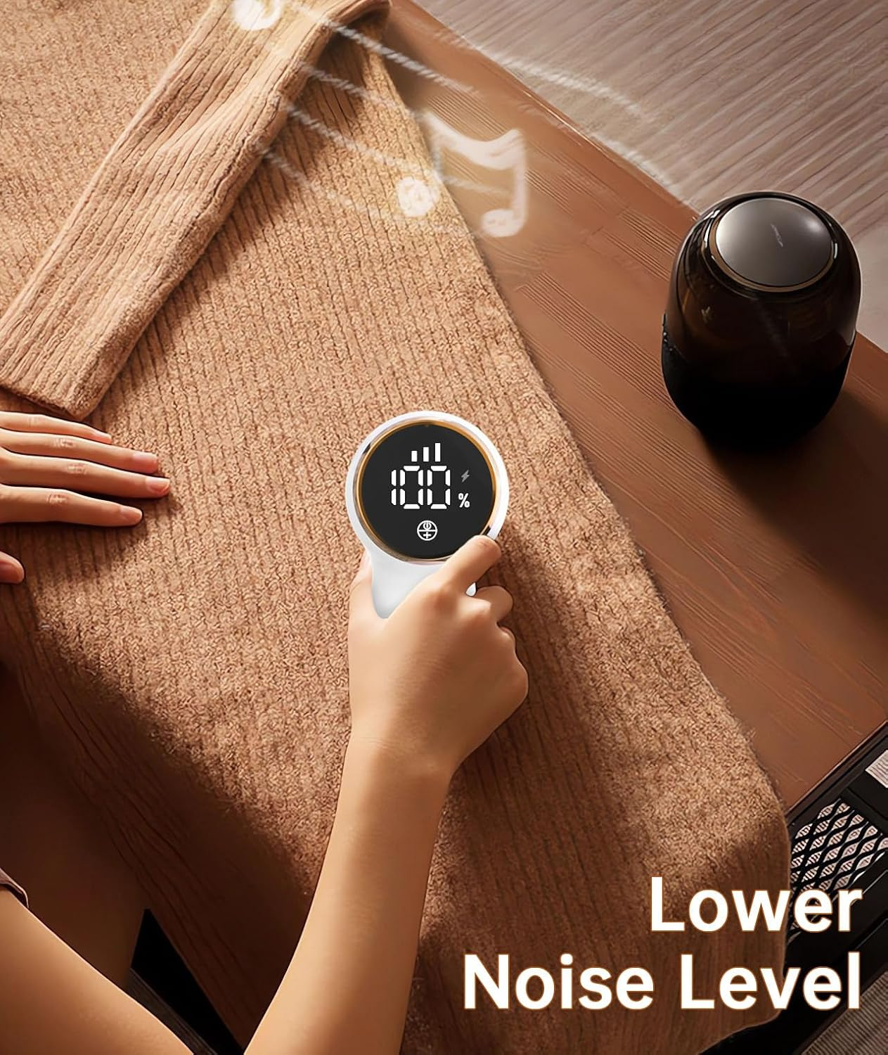 Portable Fabric Shaver with LED Display, Rechargeable Lint Remover for Clothes-Efficient 3-Speed Sweater Shaver with 6-Leaf Blades (White) image number 3