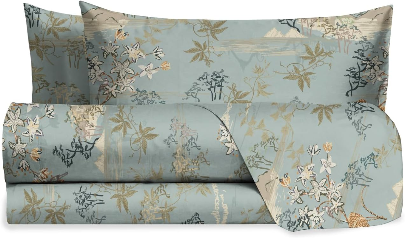 Hermet Laura Biagiotti Double Bed Linen Set, Cotton Patterned Bed Set, 100% Cotton, Top Sheet + Fitted Sheet + Pair of Pillowcases, Teia Cloud image number 4