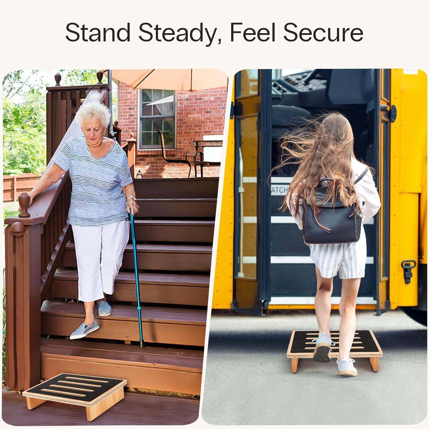 Strongtek 3.5" One Step Stool for Adults, Sturdy Wooden Riser with Non-Slip Rubber Top, 440 Lb Capacity, No Assembly Required, Portable for Kitchen, Bathroom, Bedside, Kids & Seniors image number 4