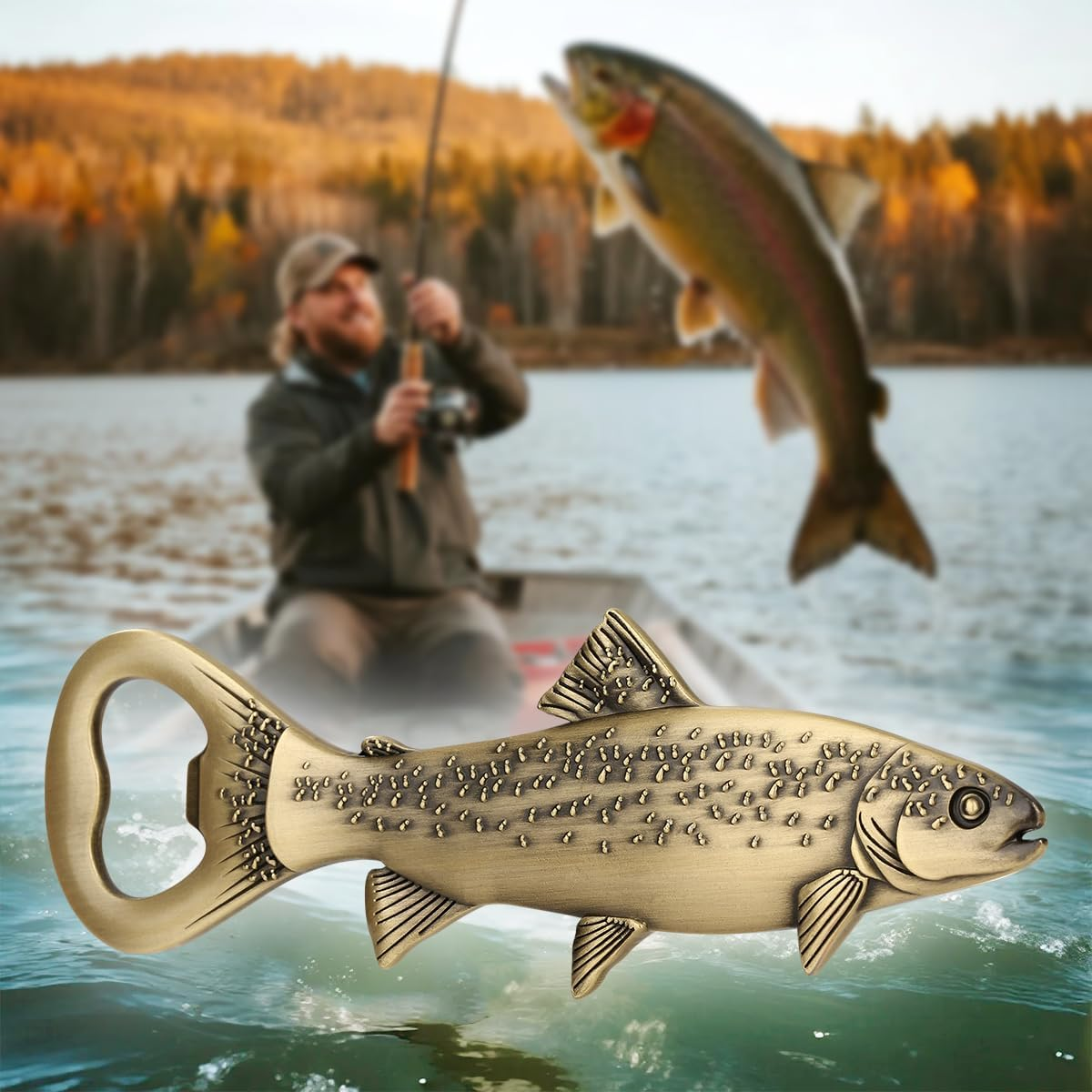 LULLEA Trout Bottle Opener, Fishing Gift for Men Dad Grandpa Fisherman, Bronze Trout-Shaped Bar Accessory with Gift Bag, Perfect for Birthday Fathers Day Christmas Outdoor Adventures image number 1