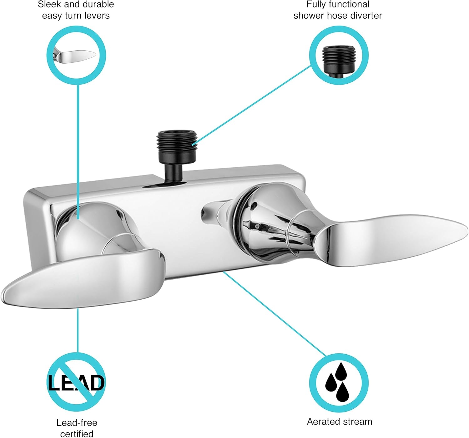 Dura Faucet DF-SA100LH-CP RV Shower Faucet Valve Diverter with Winged Levers (Chrome) image number 6
