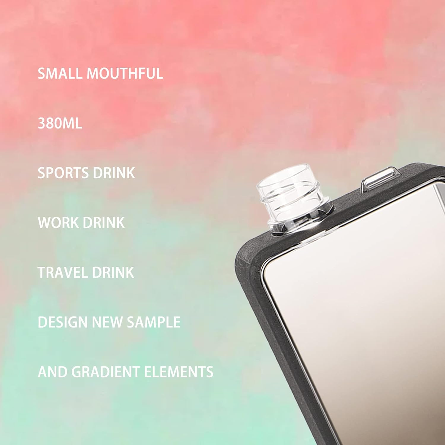 Gugxiom 13OZ Flat Water Bottle, A5 Portable Travel Mug, Handbag Slim Cold Flask, Unique Gradient Design, for Outdoor Sports Camping Gym Cycling Hiking (Gradient Black) (Gugxiomubnz7Cpgdm-11) - Gradient Pink image number 4