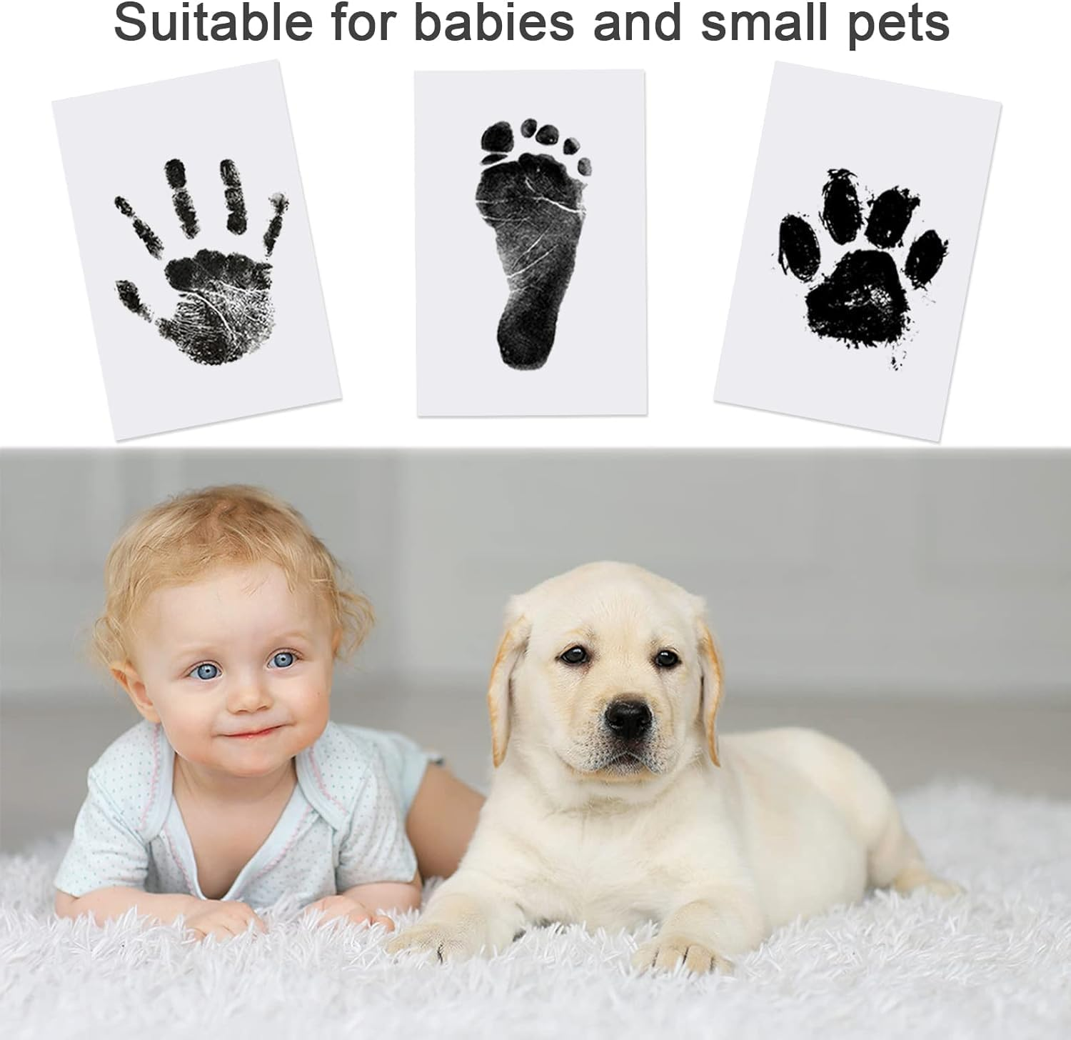 Pacify 3 Pack Baby Hand and Footprint Kit Pet Paw Inkless Print Pads Baby Handprint Kit Clean Touch Ink Pad (3-Black)