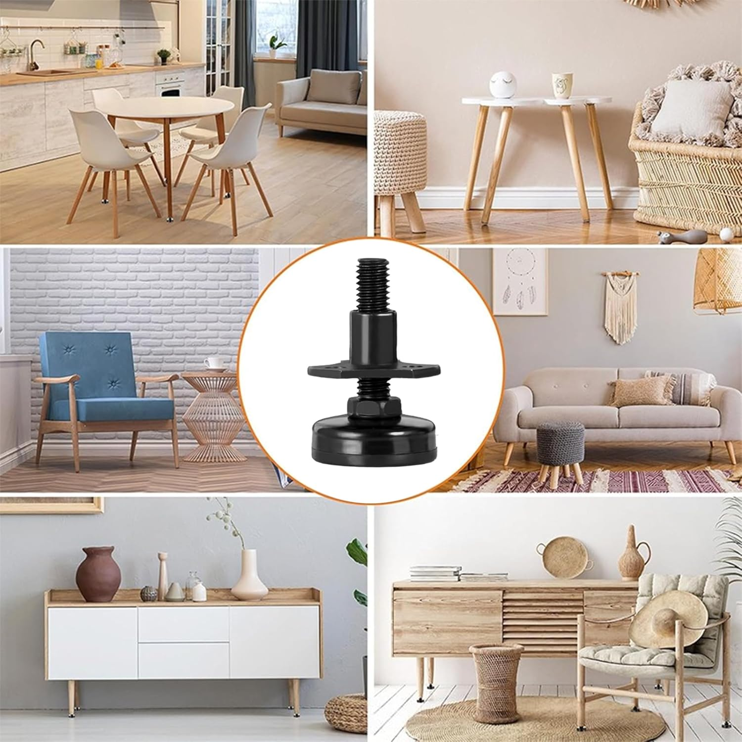4PCS Heavy Duty 3/8"-16 Thread Adjustable Furniture Leveling Feet with T-Nut Kit,Threaded Leveling Feet,Large Base Furniture Levelers Support for Cabinets,Tables,Chairs,Sofa,Workbench (Black) image number 4