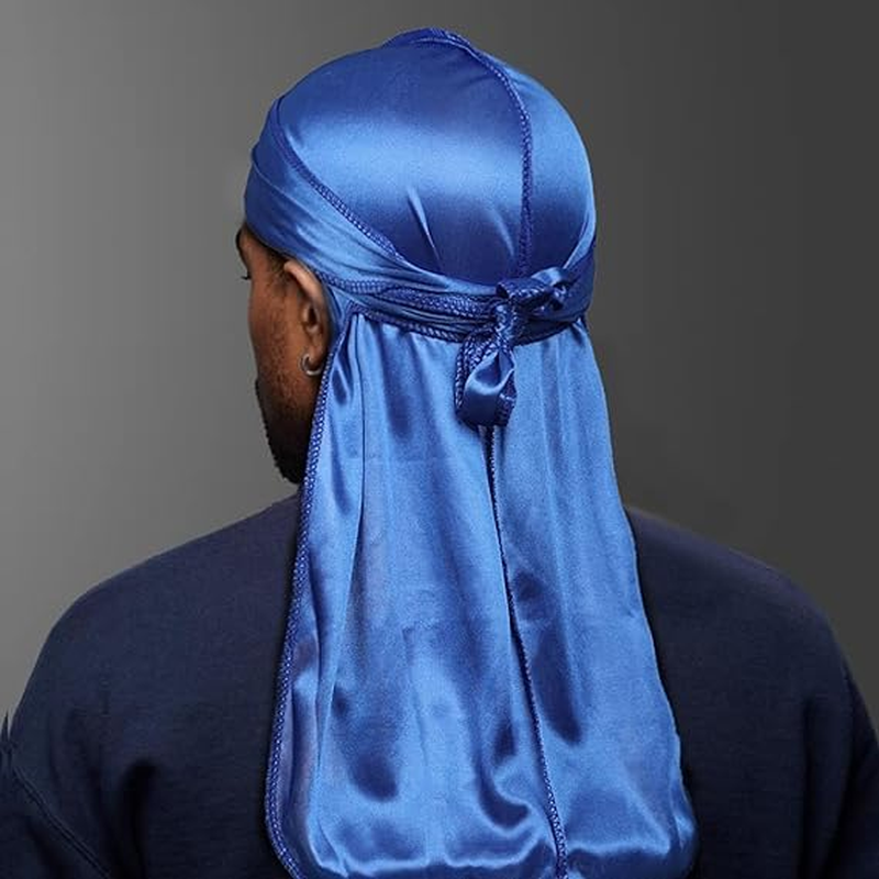 4PCS Silky Durags, Silk Durag for Men Women Waves, Silk Durag Pack with 1 Wave Cap, Silky Satin Durag Extra Long Tails Blue X 4 image number 1