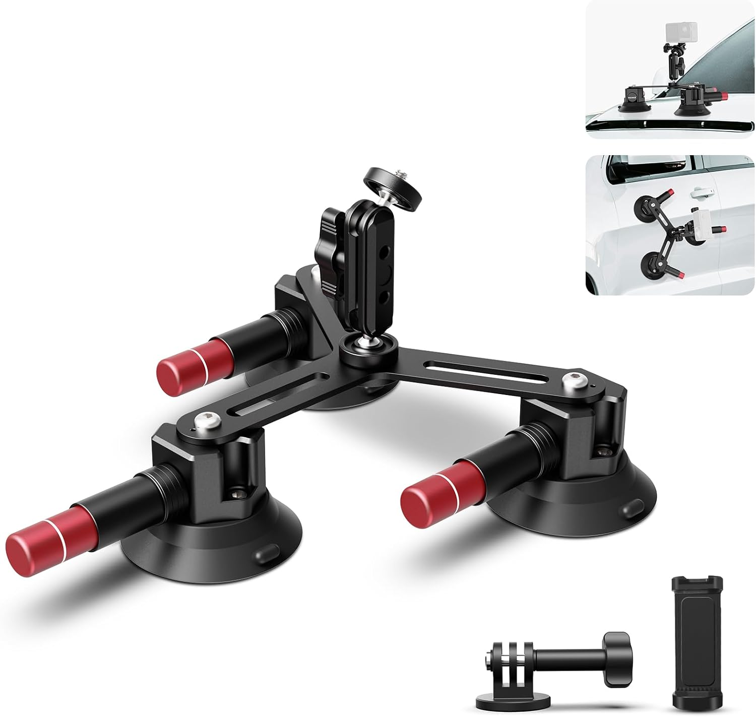 NEEWER Triple Suction Cup Camera Car Mount [Simplified] with Phone Holder & Action Camera Adapter Compatible with Iphone Gopro OSMO Action Pocket 4 3 2 Hero 13 12 11 10 Insta360 Samsung, CA067 image number 6