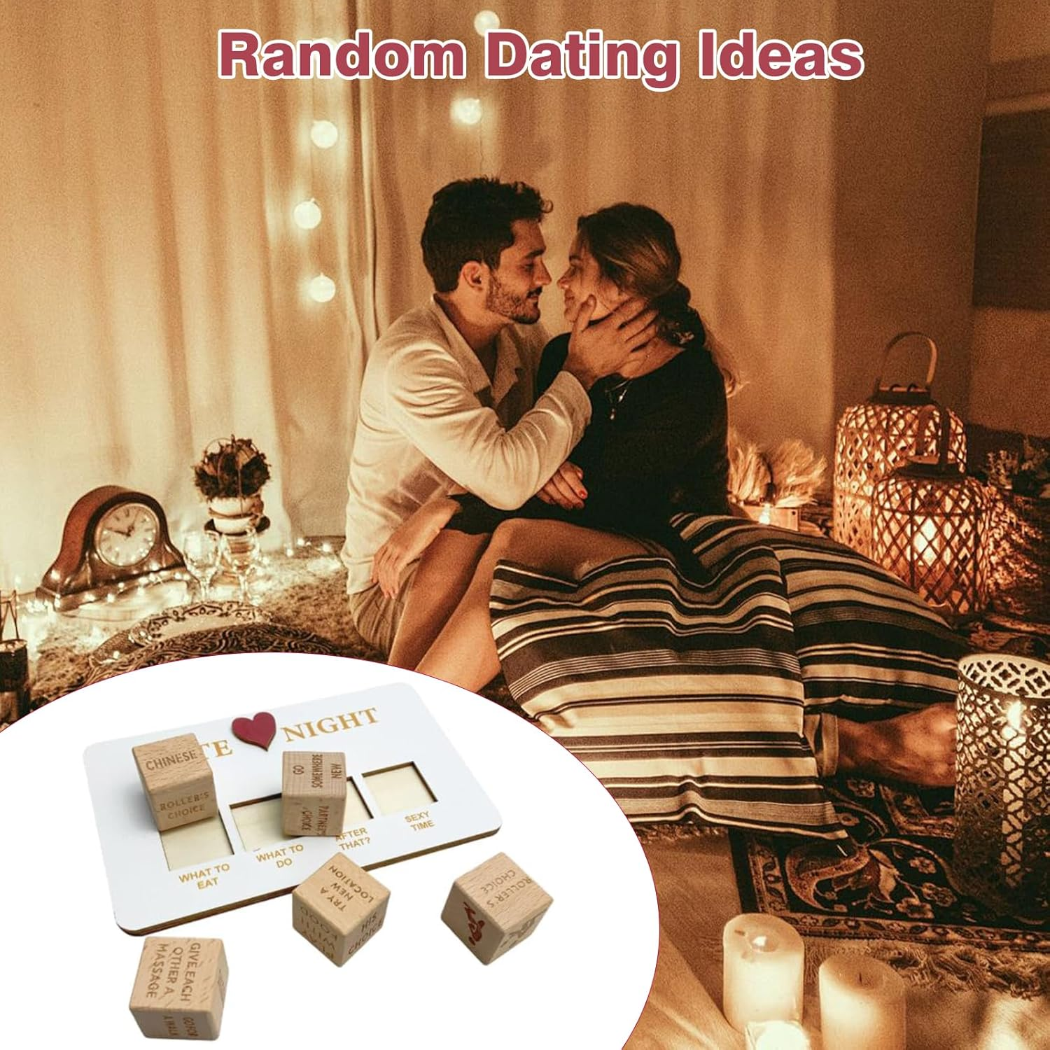 FOWSEEK Date Night Dice, Funny Date Night Idea Dice for Couples, Portable Wooden Dice Kit for Wife Husband Girlfriend Boyfriend Couples Games Valentine'S Day Wedding Anniversaries Birthdays Gifts image number 2