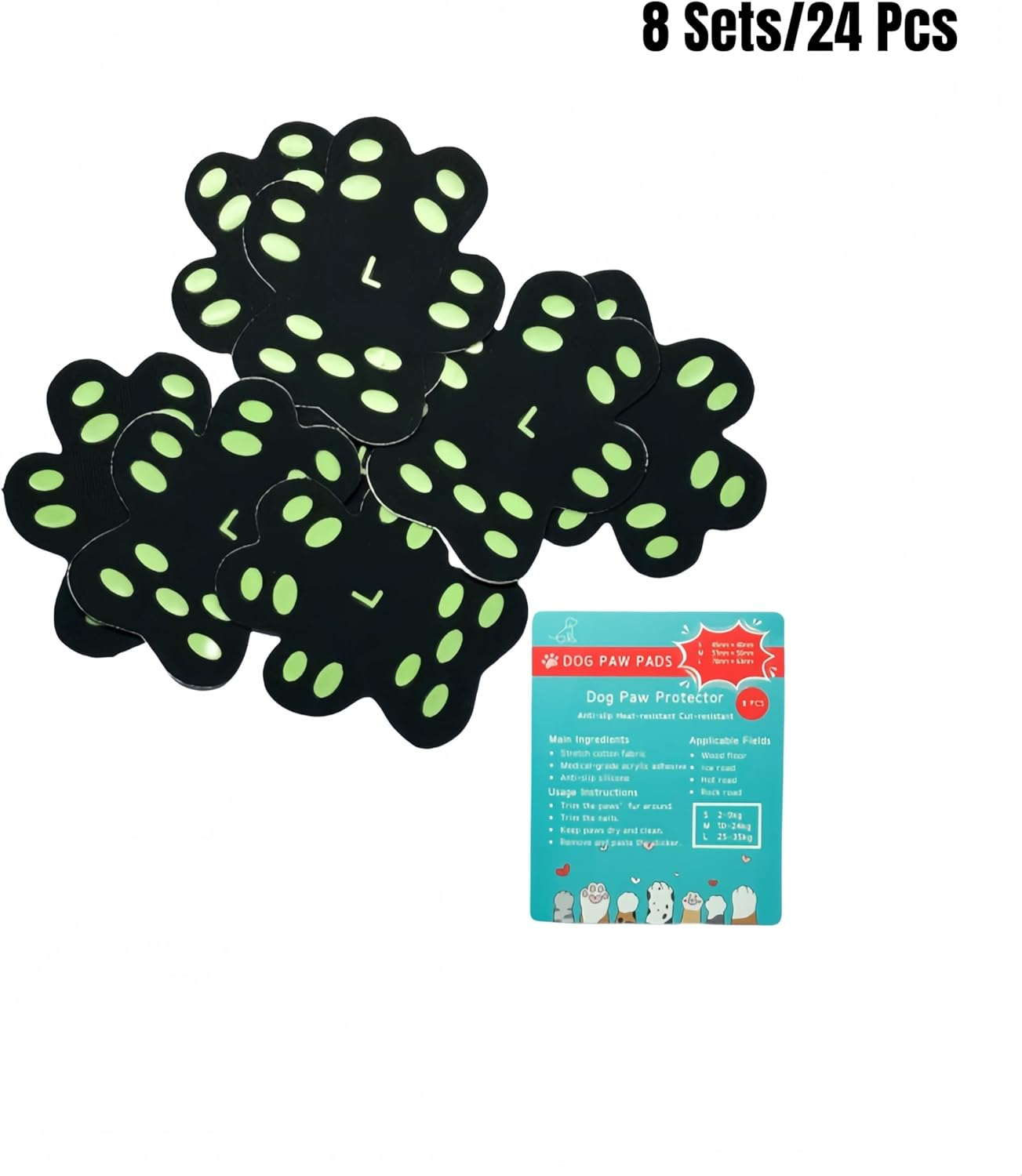 Midrodlle Dog Paw Pad Protector, Non-Slip Traction Pads with Dots, 8 Sets/24 Pcs, Black with Green Dots (Large) image number 4