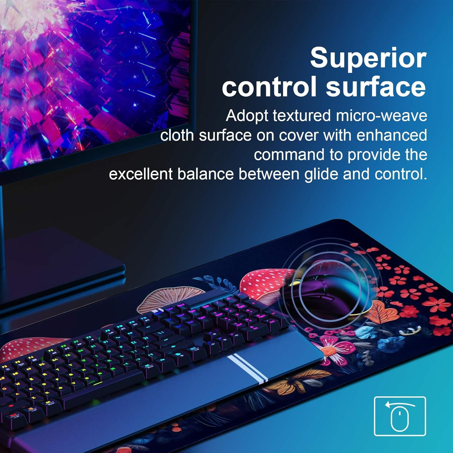 DAWNTREES Desk Mat,Mouse Pad Gaming Keyboard Pad,80X30Cm, Topographic Desk Pad Black and White Mouse Mat for Keyboard with Anti-Slip Rubber Base.&hellip; (90X40Cm, Mushroom) image number 3