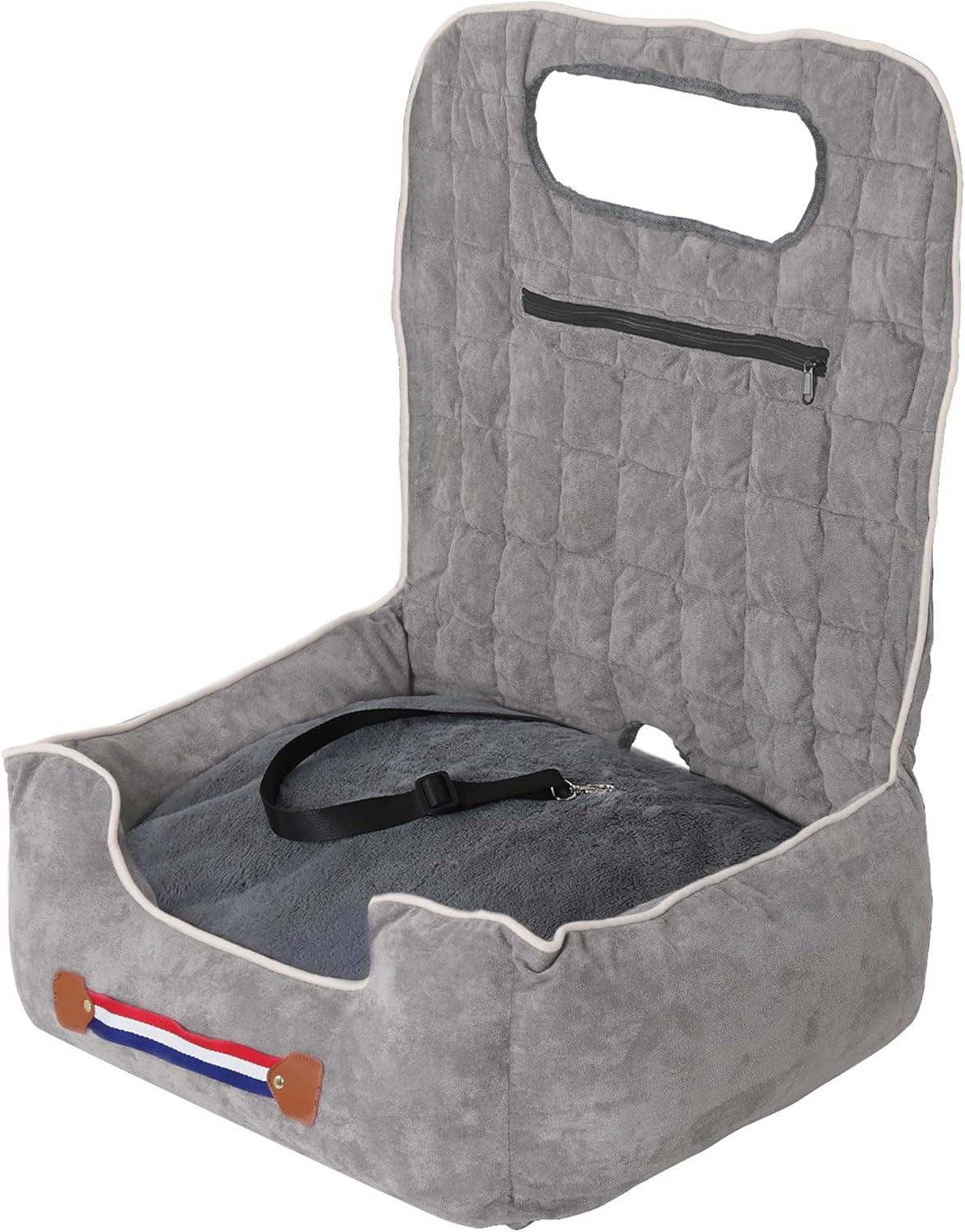 Bingopaw Small Dog Car Seat: Waterproof Pet Puppy Car Seat Booster Carrier with Seat Belt and Storage Pockets Travel Car Bed for Little Dogs, Grey image number 5