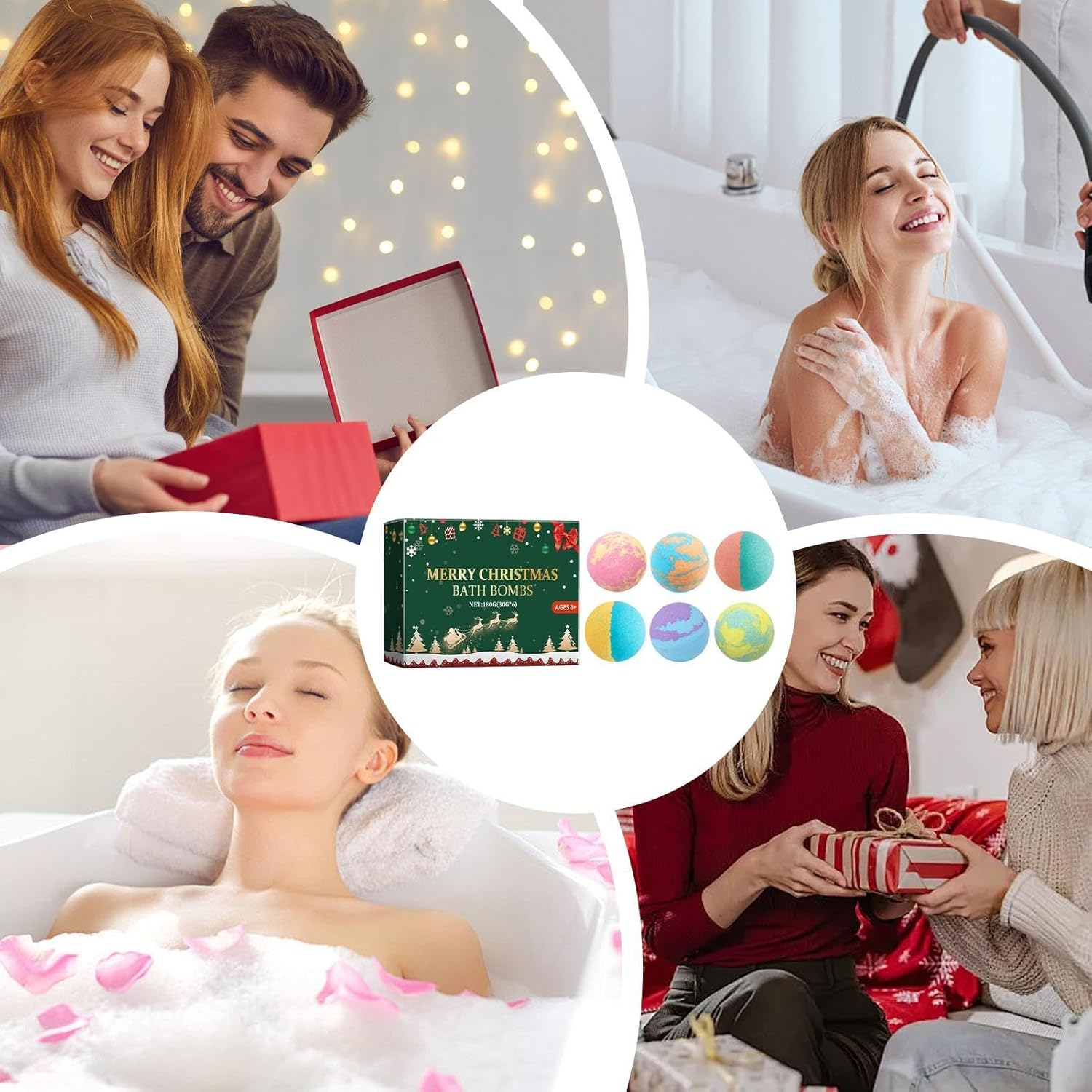Bath Ball for Kids | 6X Bubble Bath Shower Salts,Organic Spa Relaxing Bath Balls, Christmas Bubble Bath Shower Salts for Women & Men, Girls, Wife image number 6
