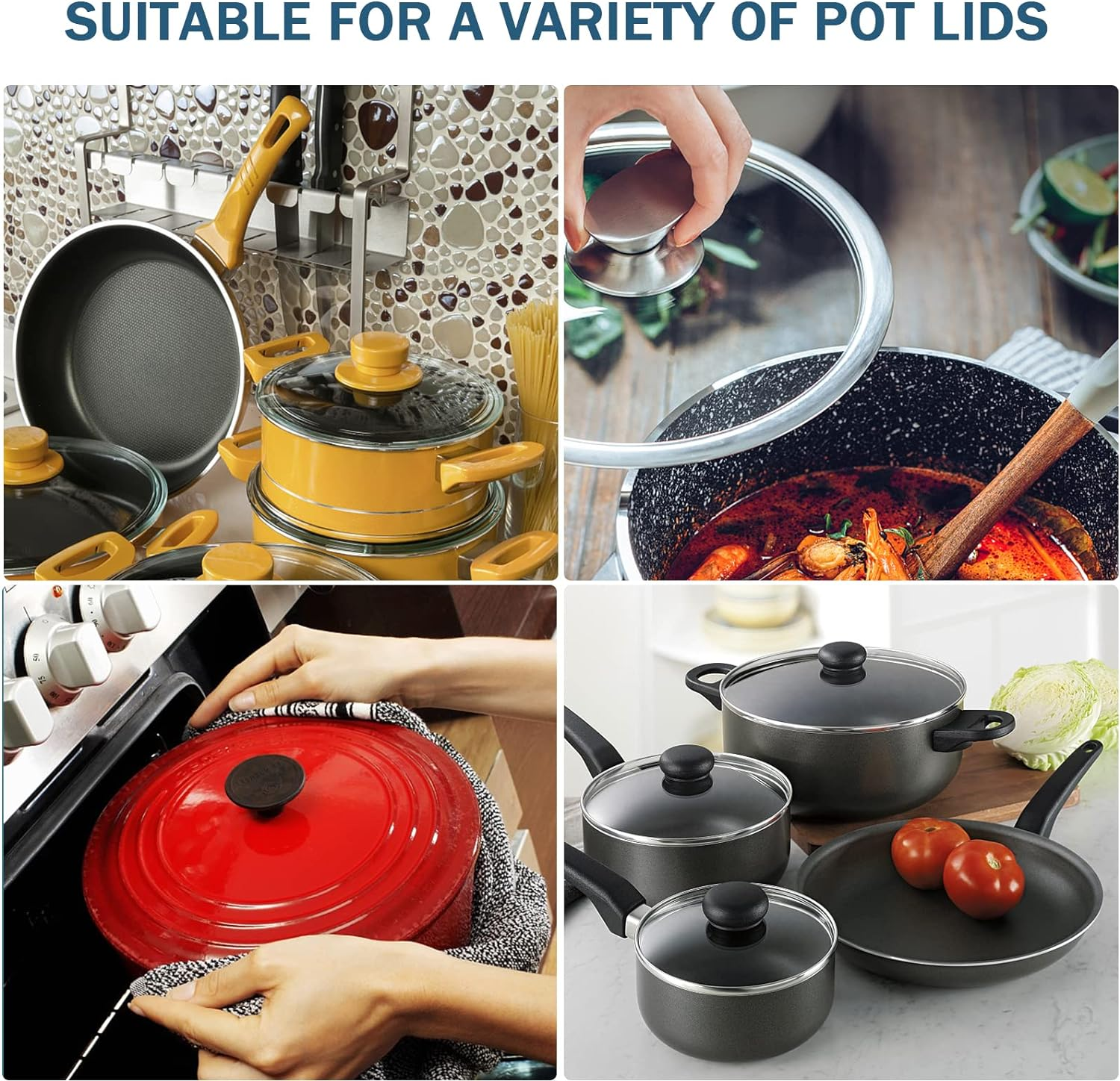 4Pcs Universal Pot Lid Top Replacement Knob,Heat Resistant and Prevent Static Electricity,Easy Installation Kitchen Cookware Replacement Pan Lid Holding Handles. (Black) image number 1