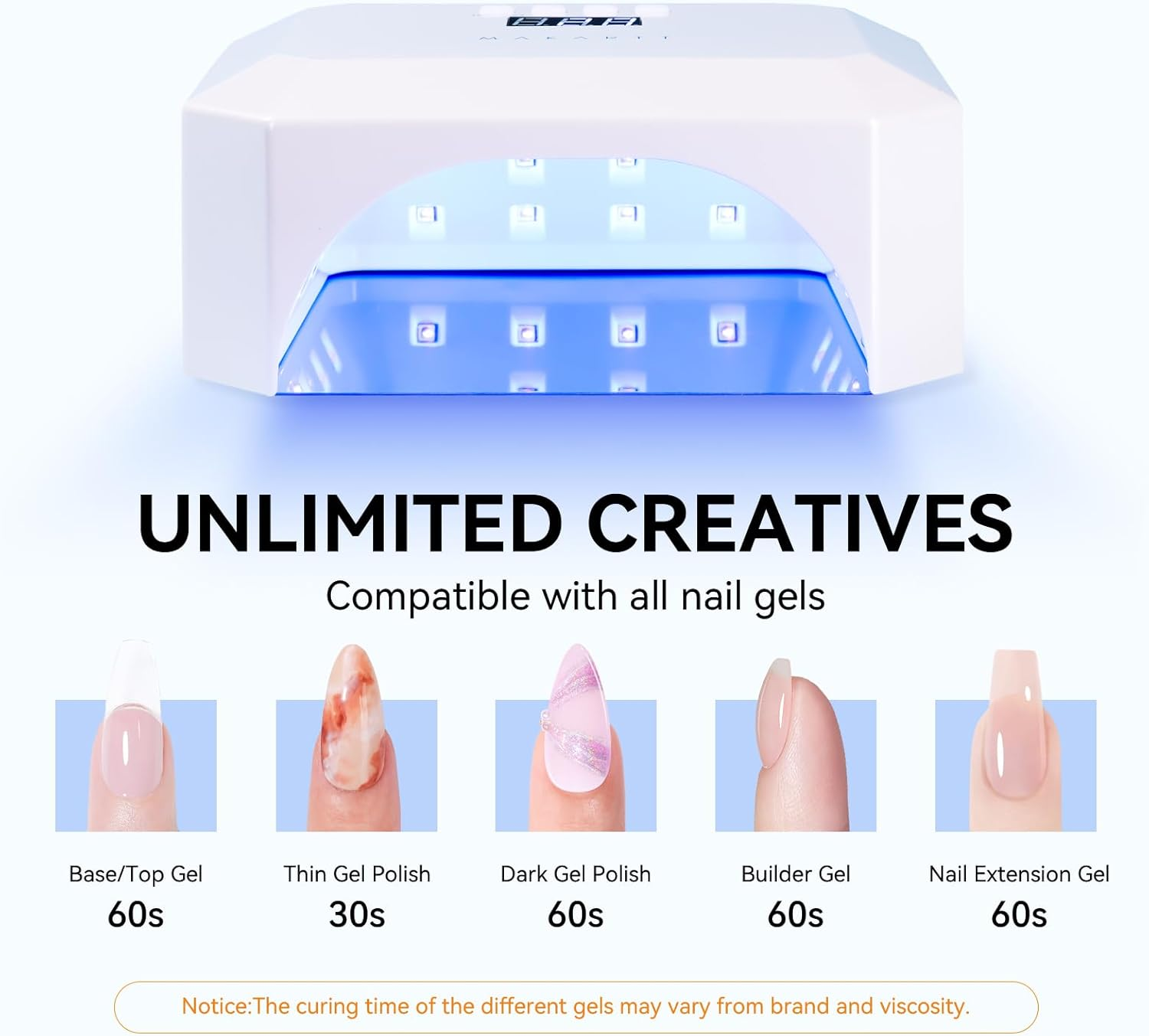 Makartt UV LED Nail Lamp: UV Light for Gel Nails Rechargeable Aurora 36W Gel Lamp with 4 Timers & Auto Sensor Professional Fast Curing Cordless Nail Light for Home Salon Manicure