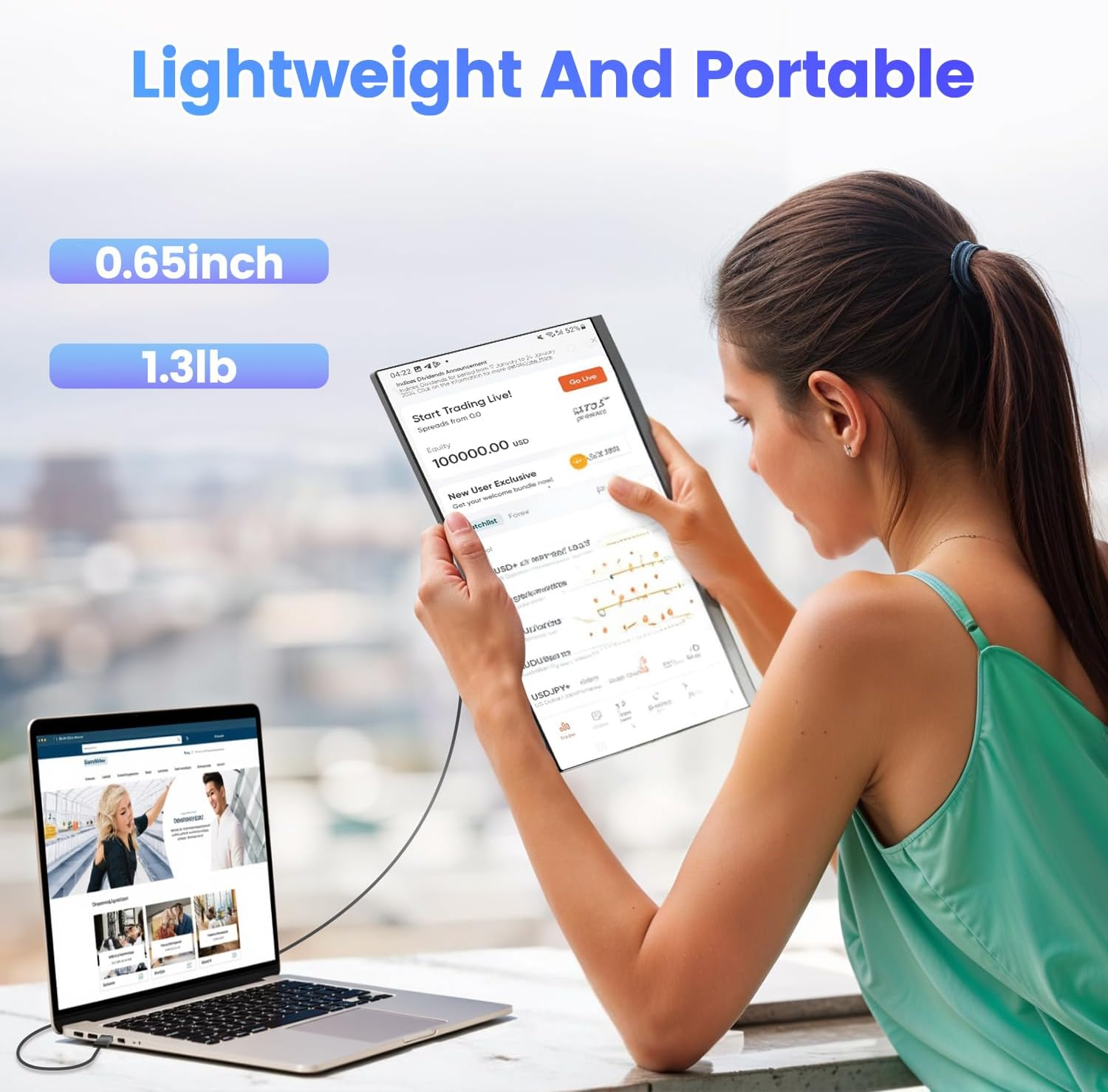 Teamgee 15.6" Laptop Screen Extender, Slim & Lightweight Portable Monitor for Laptop, Full HD IPS, 360&deg; Rotating Stand, Detachable, USB-C Plug & Play, RGB Lighting, Thin Bezels