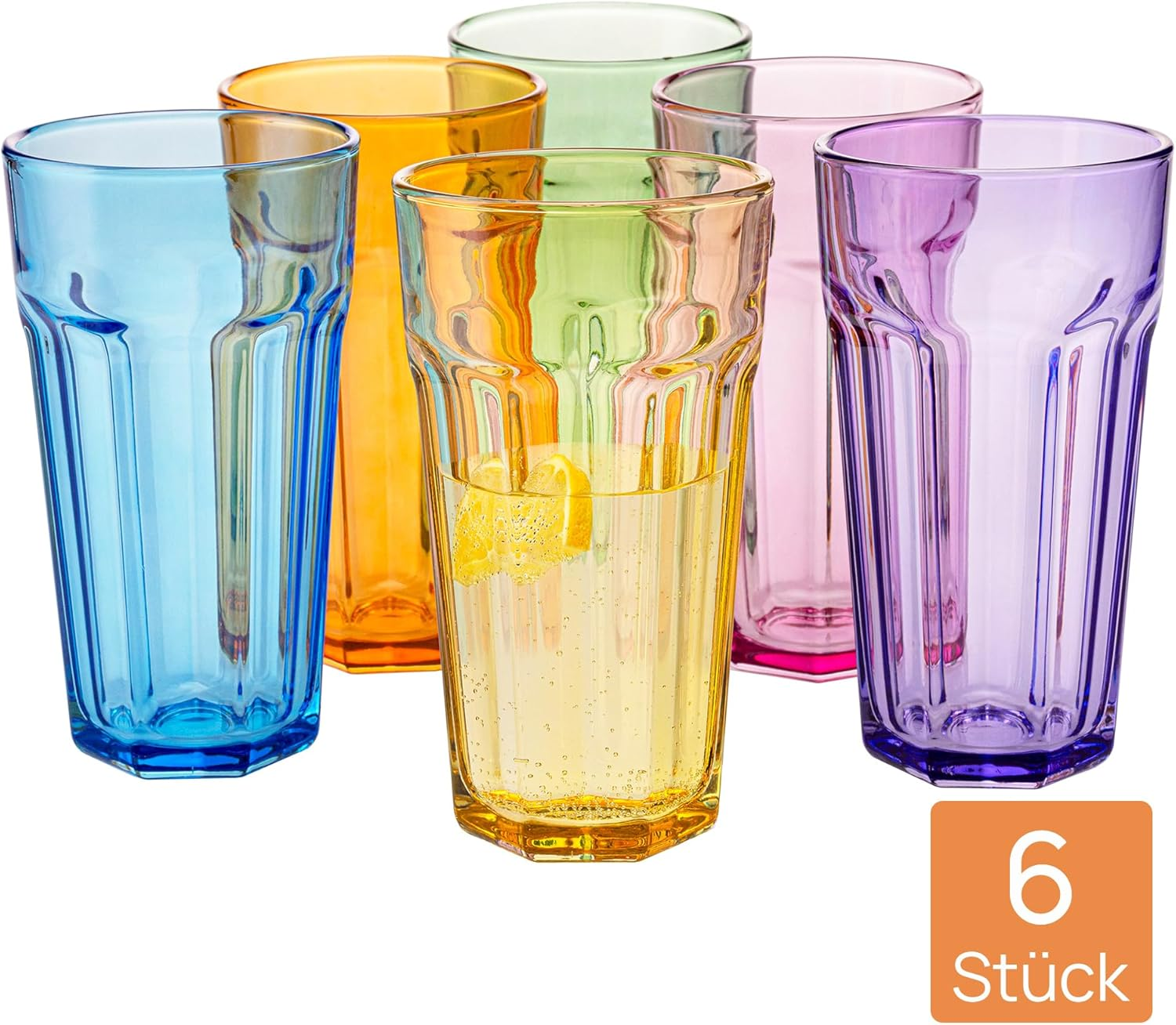 TREND for HOME -Gigi Rainbow Blast Mix Large Drinking Glasses 700 Ml Cocktail Glasses Set of 6 Iced Coffee Glasses Large Long Drink Glasses XXL Colourful Glasses Lemonade Glasses Juice Glasses - Blast Mix image number 6
