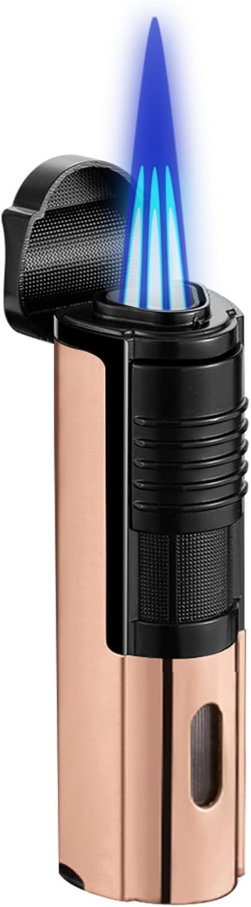 FOJI Triple-Flame Jet Torch Lighter, Mini Butane Torch with Refillable Butane System, Built-In Cutter & Adjustable Flame &ndash; Windproof Fire Starter for Candles, Camping, and Outdoor Adventures (Gray)